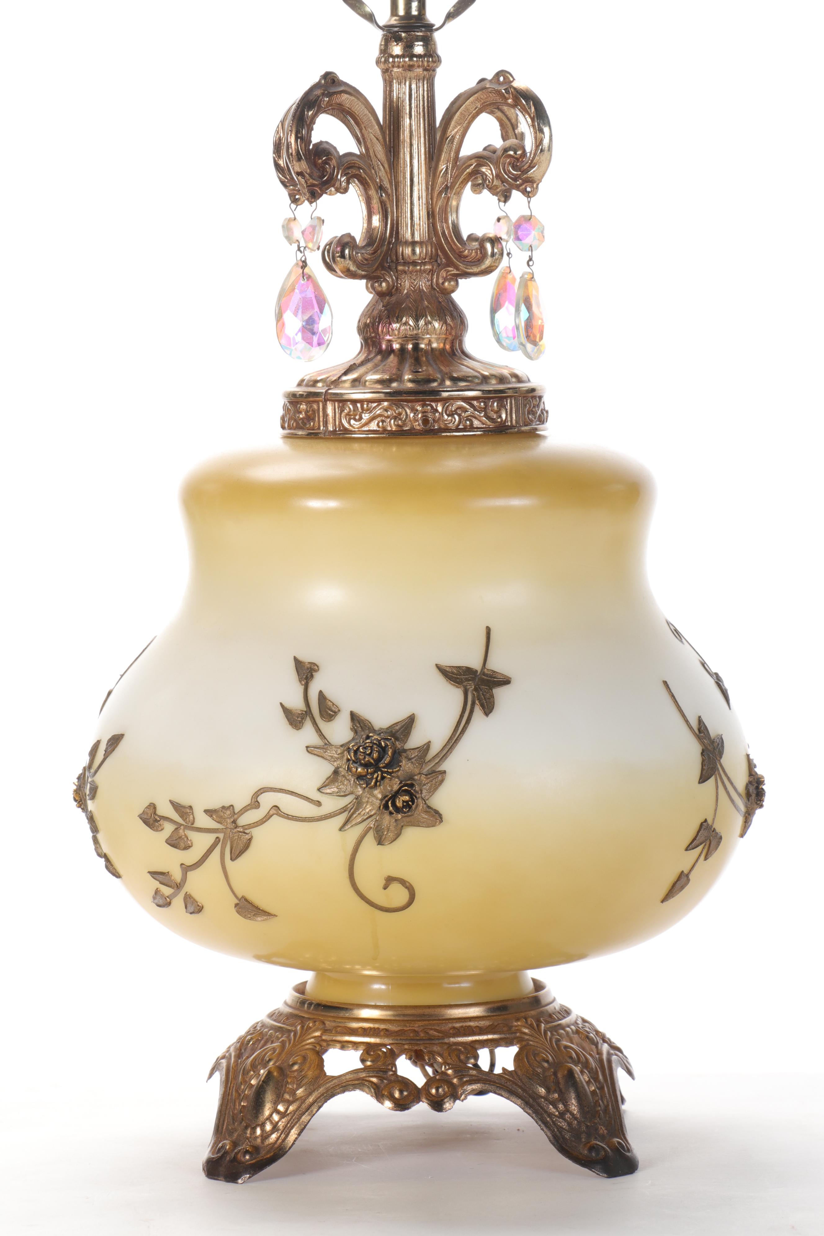 EF & EF Industries Yellow Floral Hollywood Regency Table Lamp, 1970