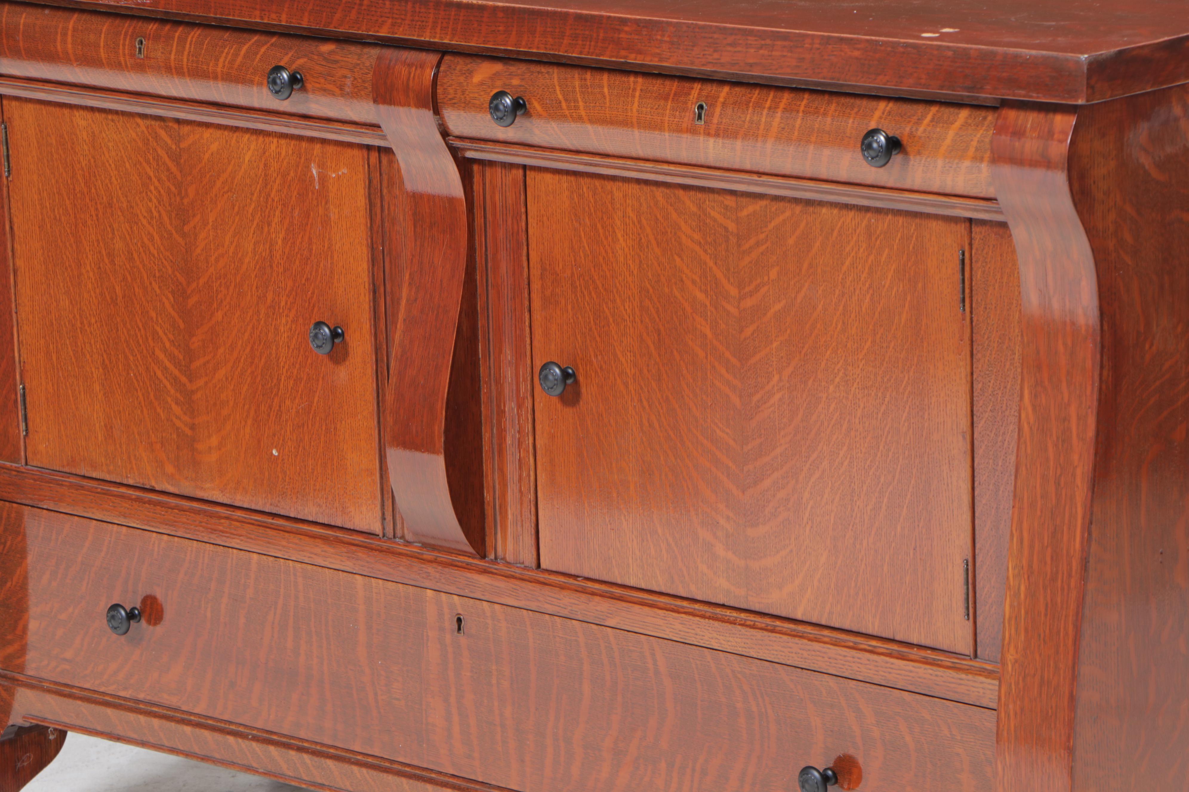 American Empire Revival Quartersawn Oak Sideboard, Early 20th Century