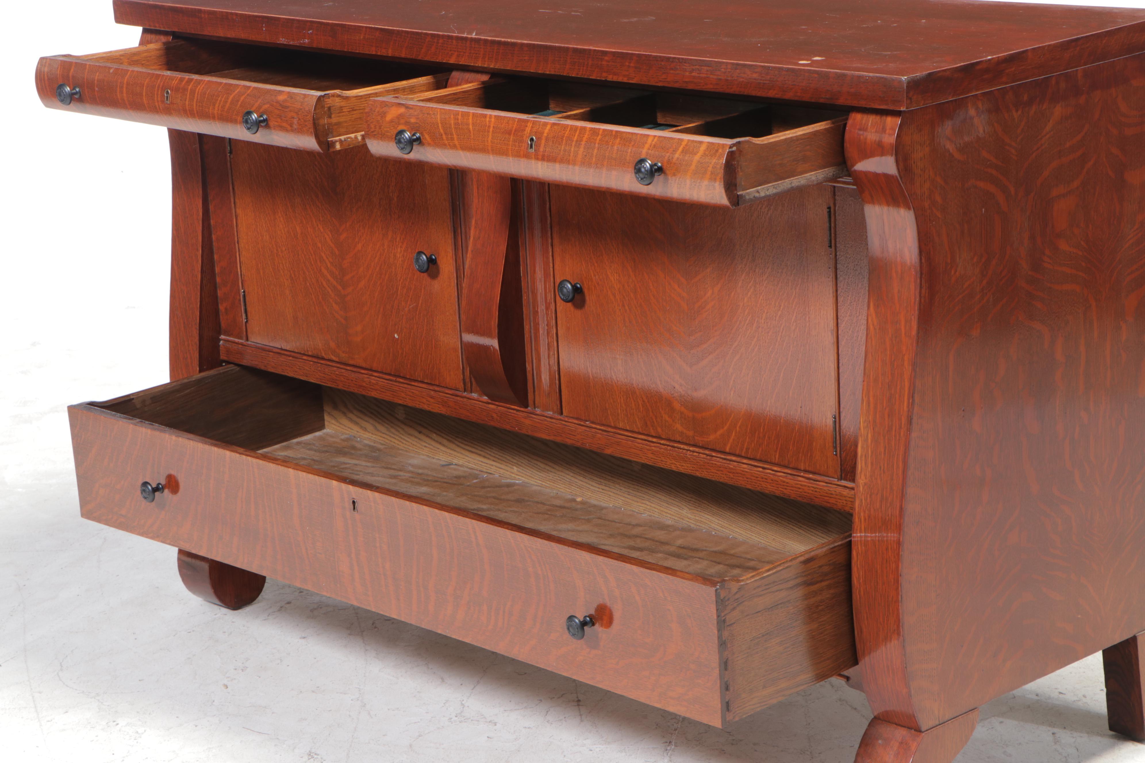 American Empire Revival Quartersawn Oak Sideboard, Early 20th Century