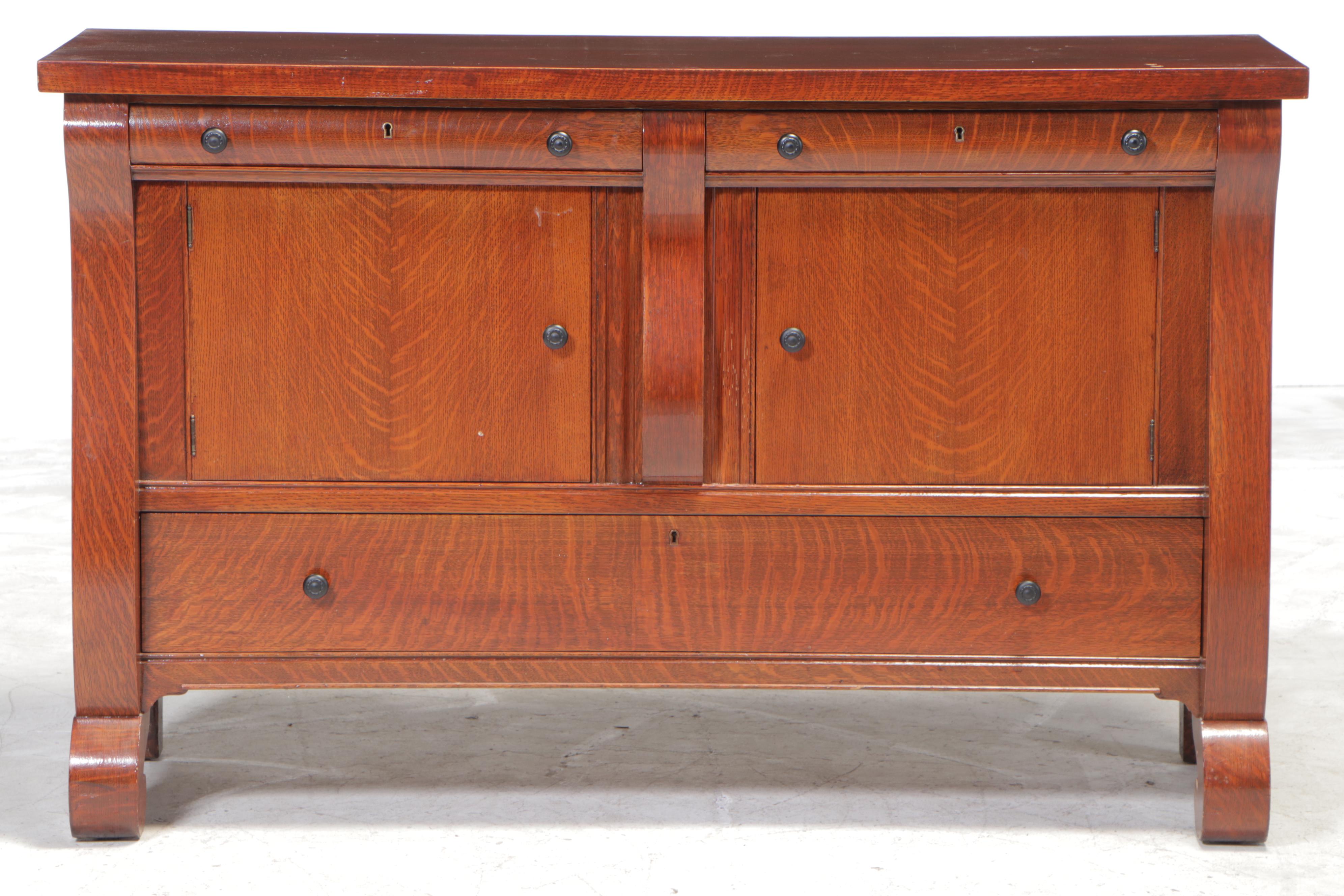 American Empire Revival Quartersawn Oak Sideboard, Early 20th Century