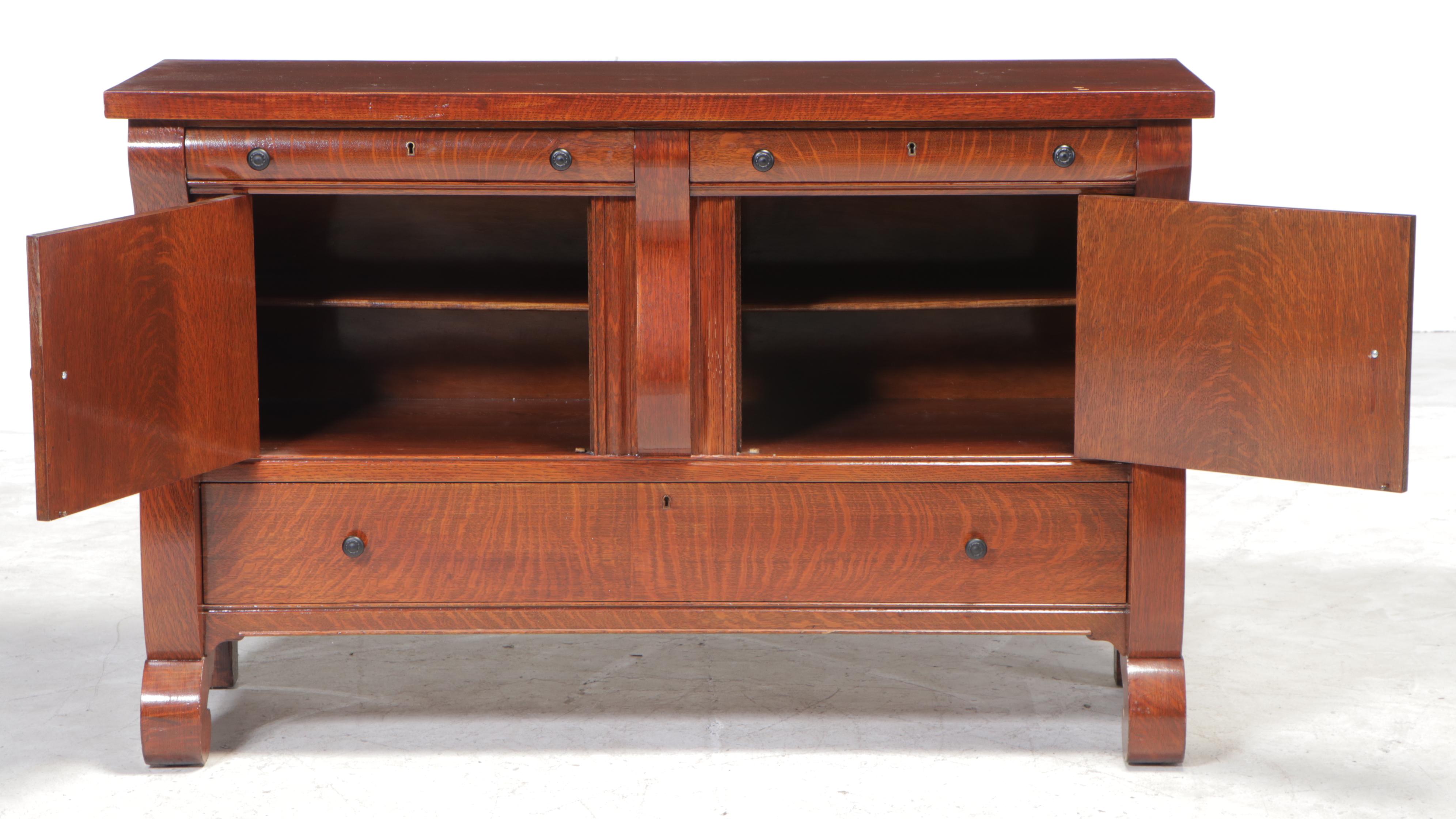 American Empire Revival Quartersawn Oak Sideboard, Early 20th Century
