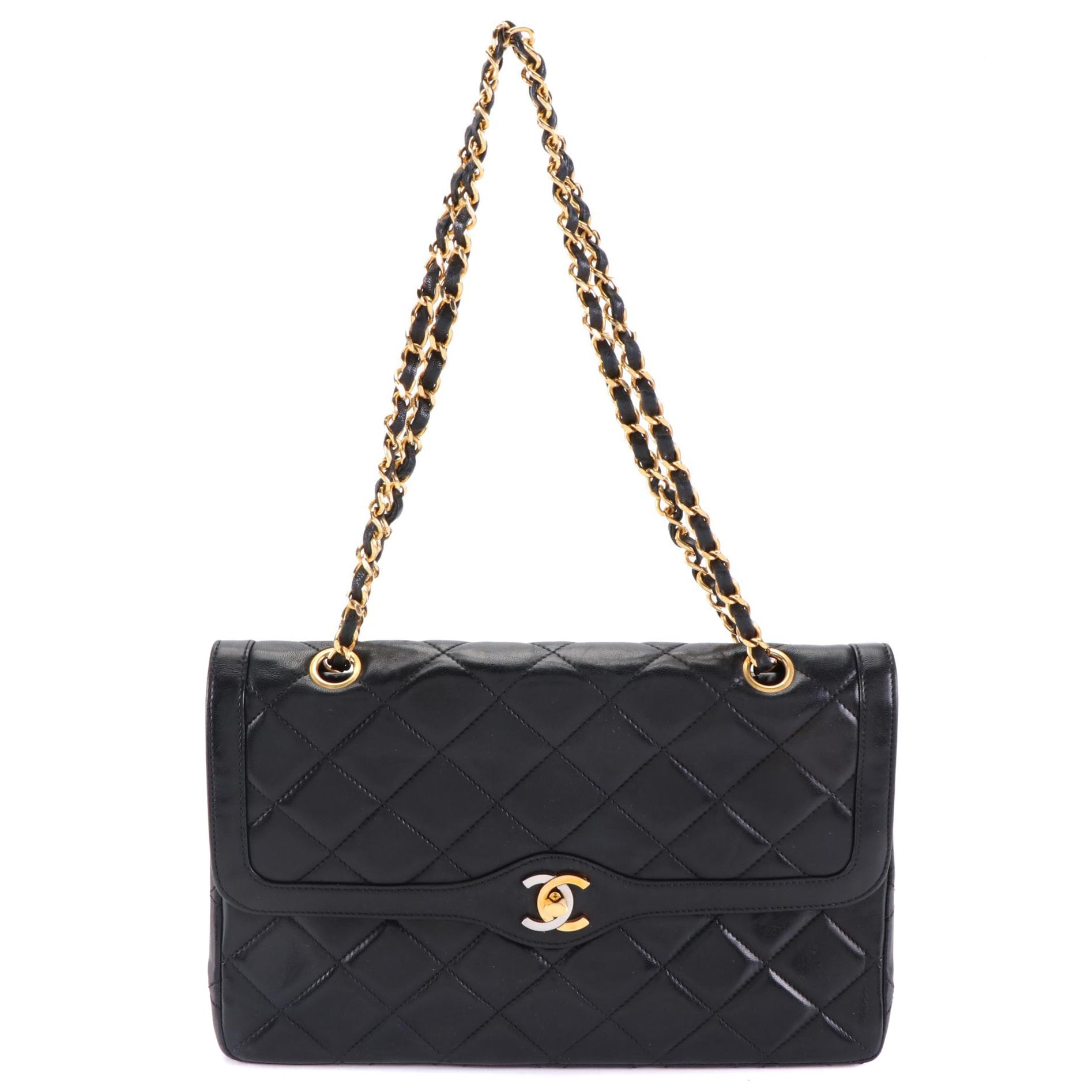 Chanel Double Flap Shoulder Bag in Black Quilted Lambskin
