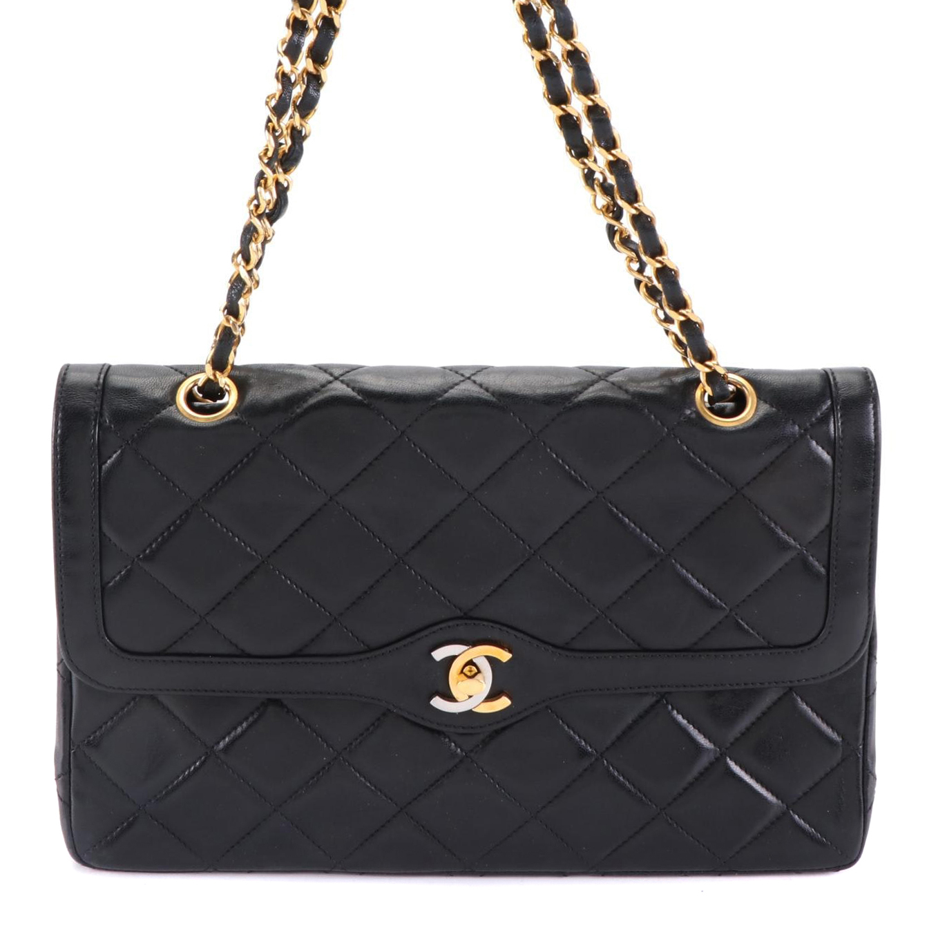 Chanel Double Flap Shoulder Bag in Black Quilted Lambskin
