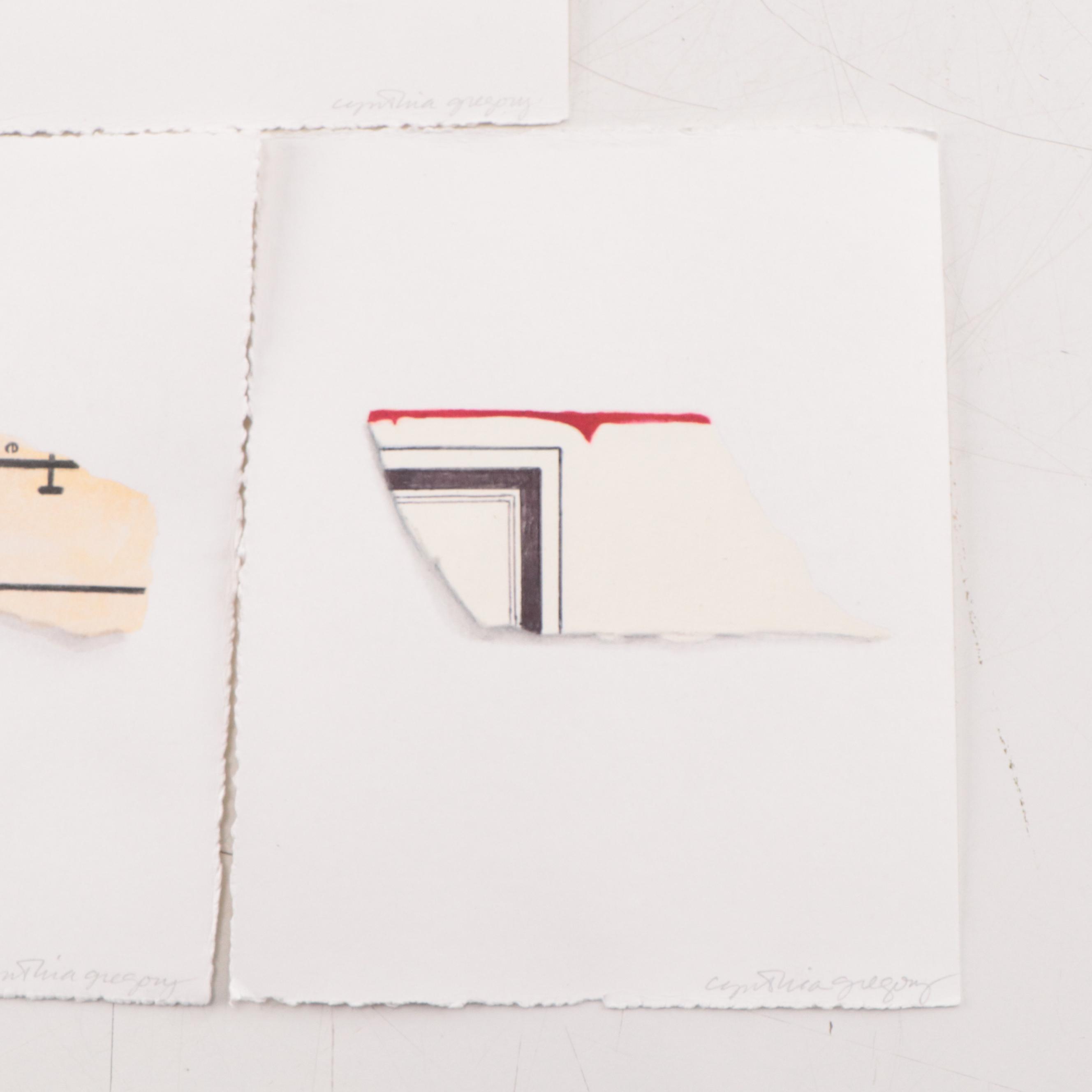 Cynthia Gregory Mixed Media Drawings of Paper Fragments
