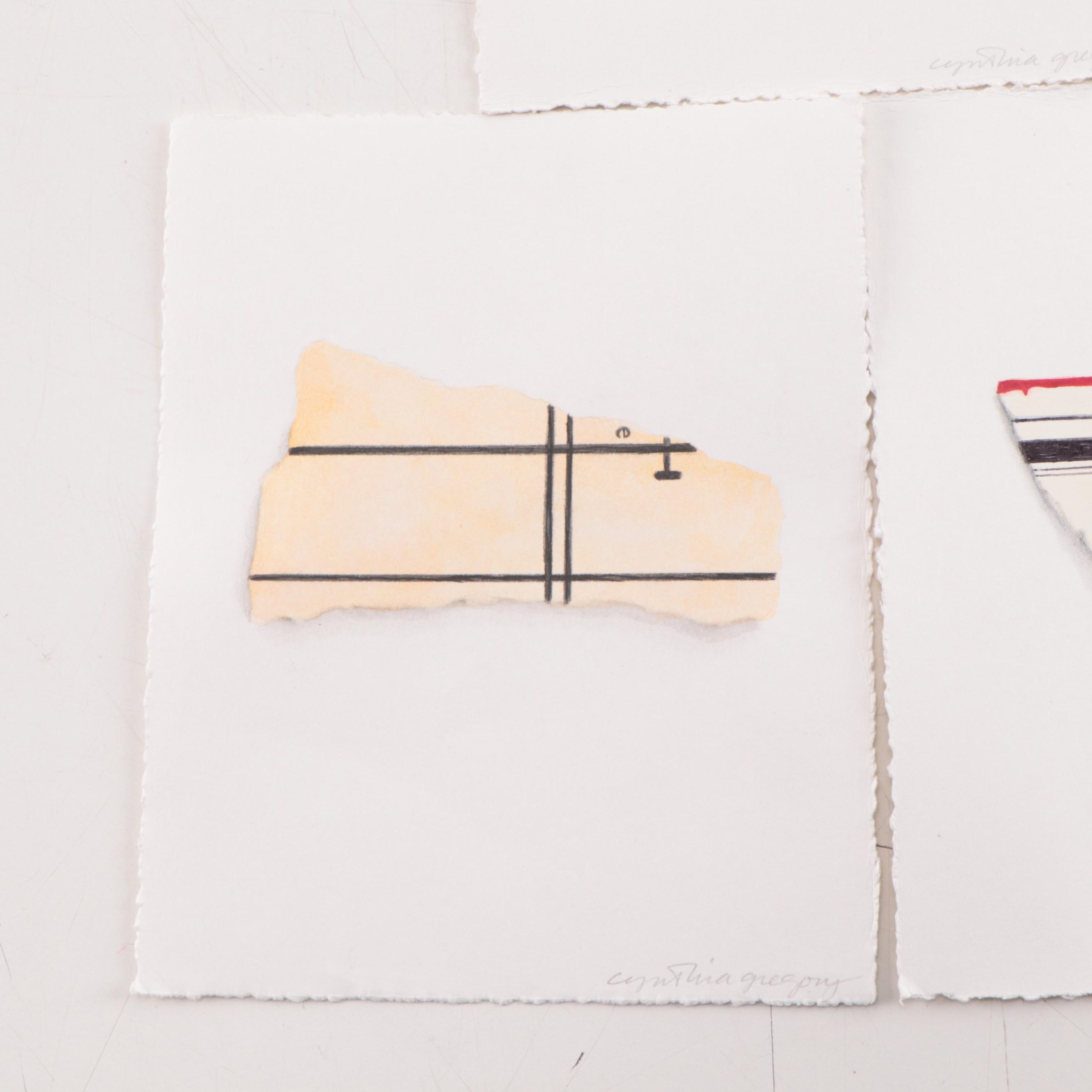 Cynthia Gregory Mixed Media Drawings of Paper Fragments