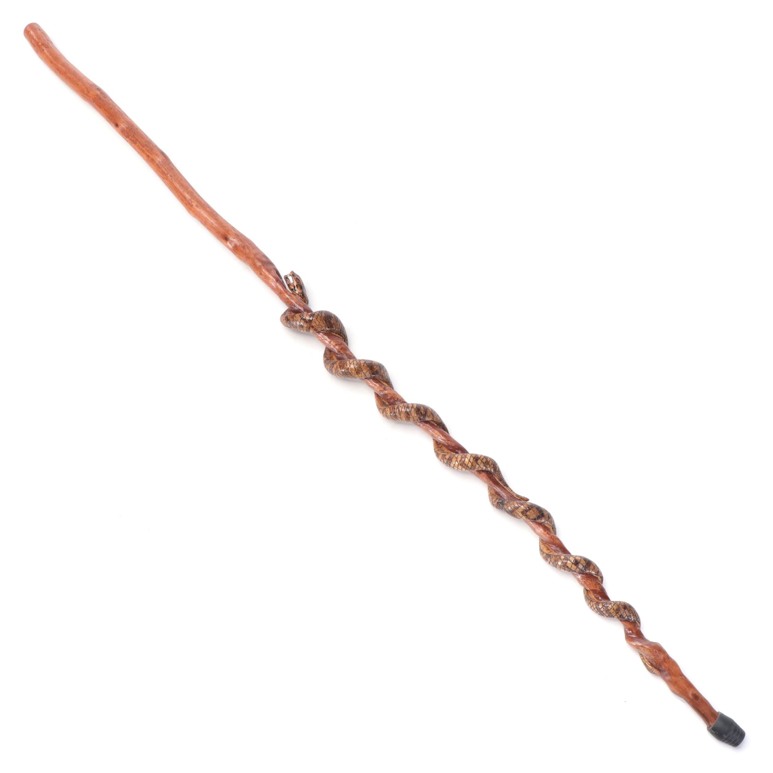 Hand-Carved Snake Spiral Walking Stick