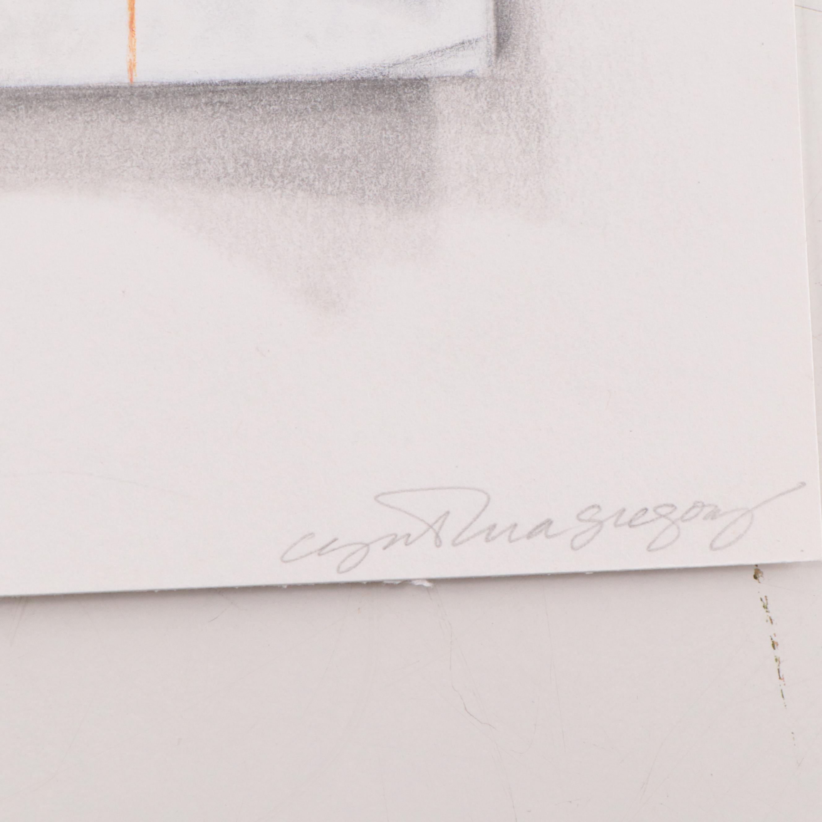 Cynthia Gregory Mixed Media Drawings of Paper Fragments