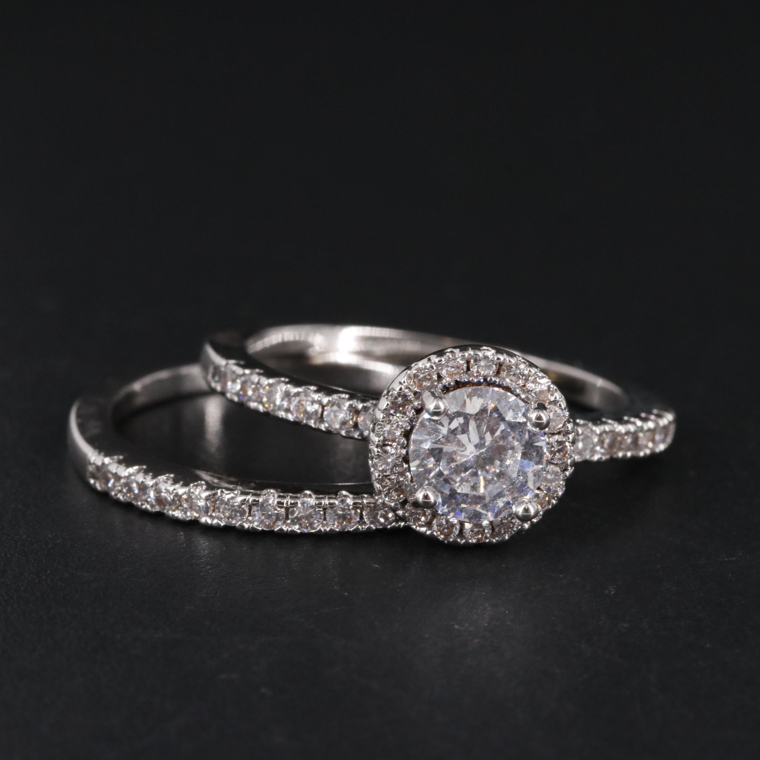 White Cubic Zirconia Brass Ring and Band