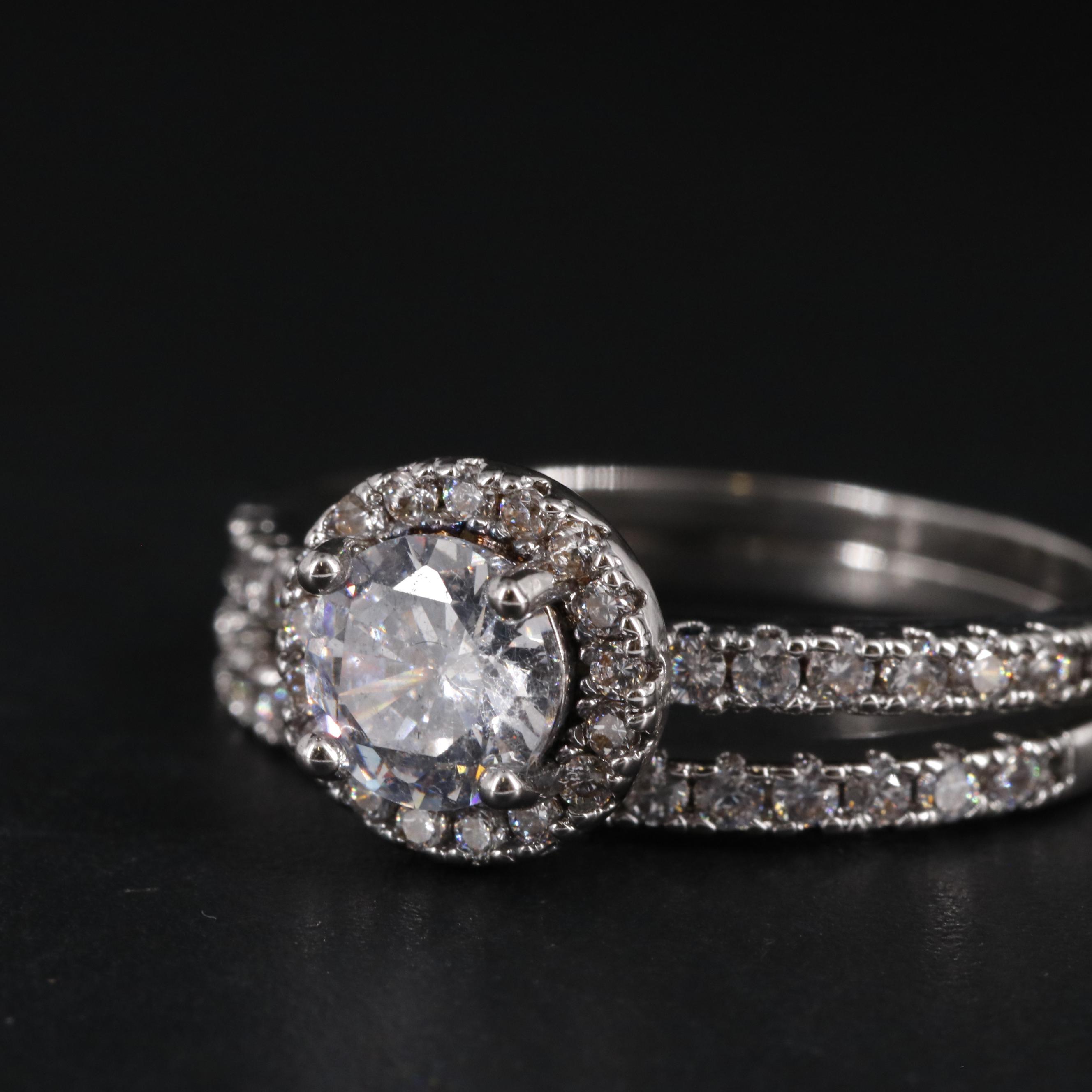 White Cubic Zirconia Brass Ring and Band