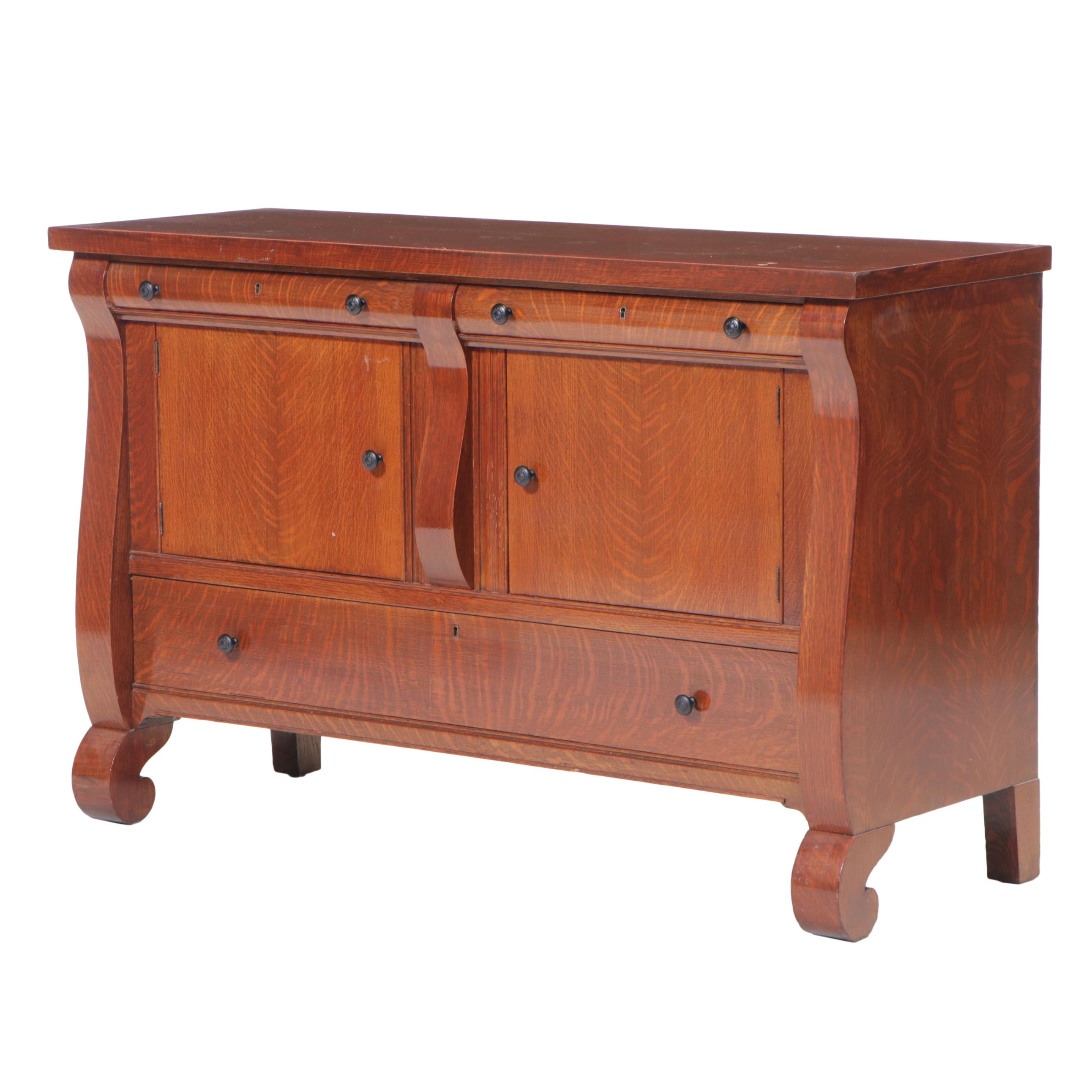 American Empire Revival Quartersawn Oak Sideboard, Early 20th Century