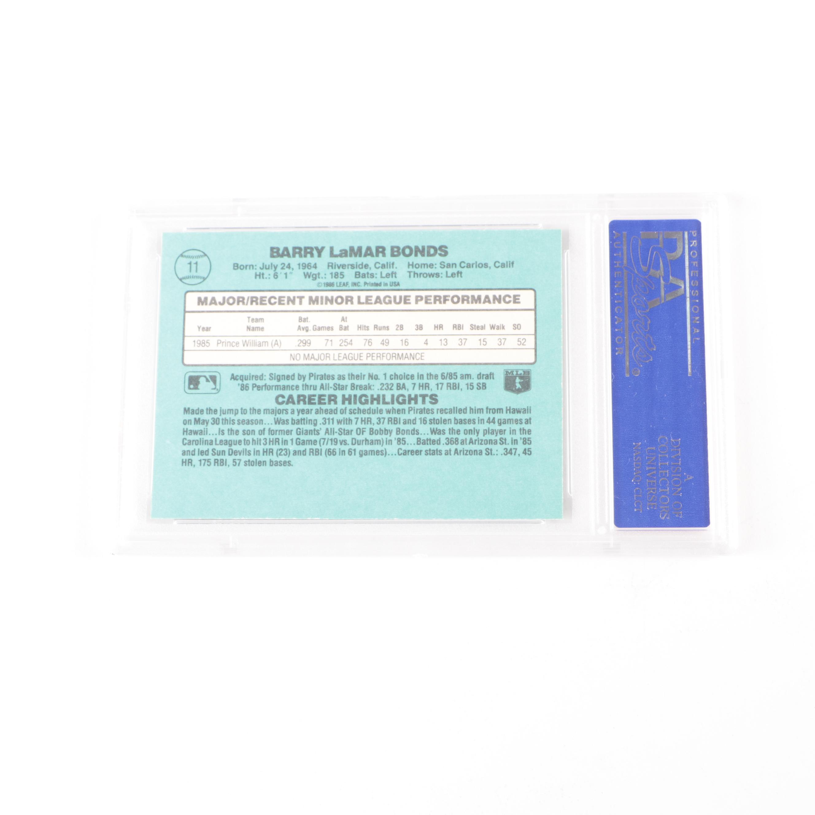 1986 Donruss Rookies Barry Bonds #11 Rookie Graded PSA 9 Mint Baseball Card