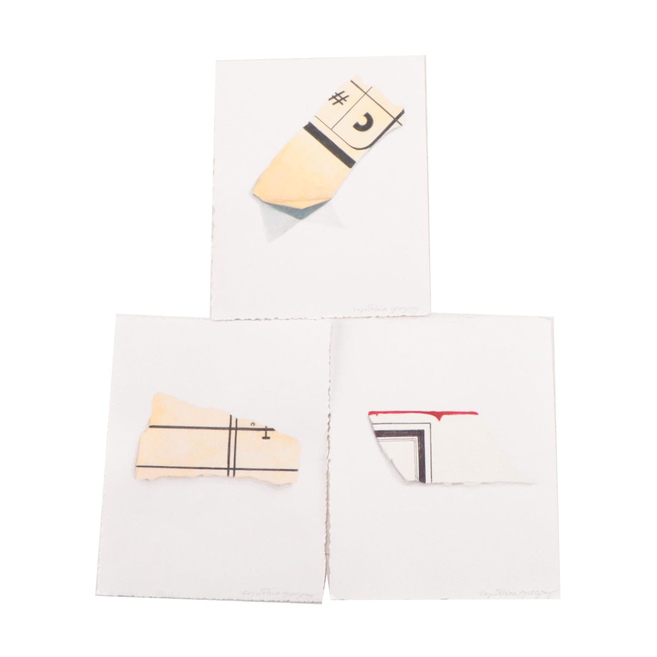 Cynthia Gregory Mixed Media Drawings of Paper Fragments