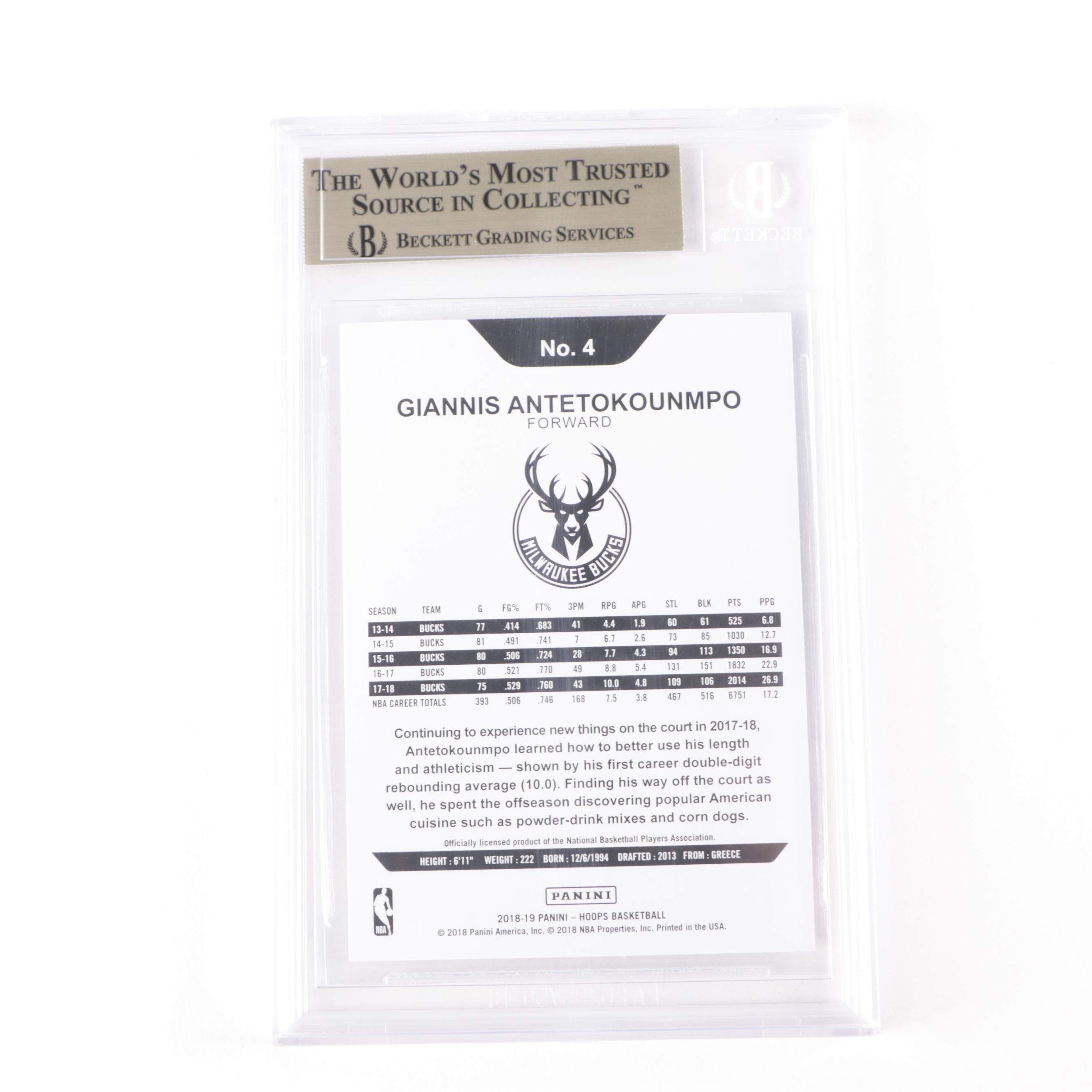 2018 Panini NBA Hoops Giannis Antetokounmpo Graded Beckett 9.5 Basketball Card