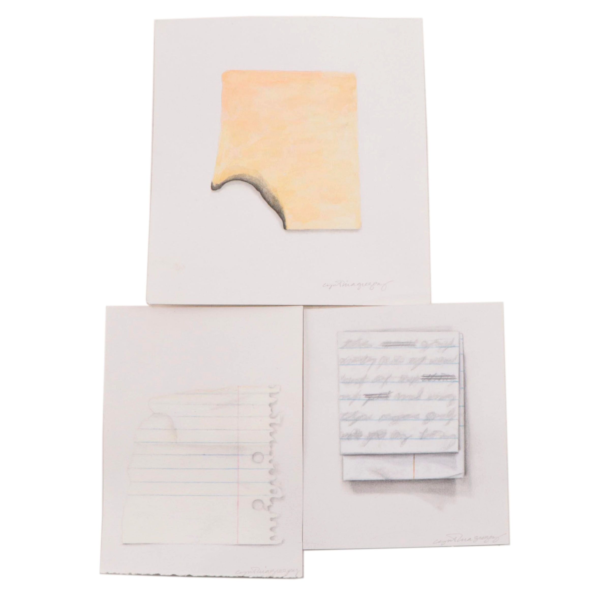 Cynthia Gregory Mixed Media Drawings of Paper Fragments