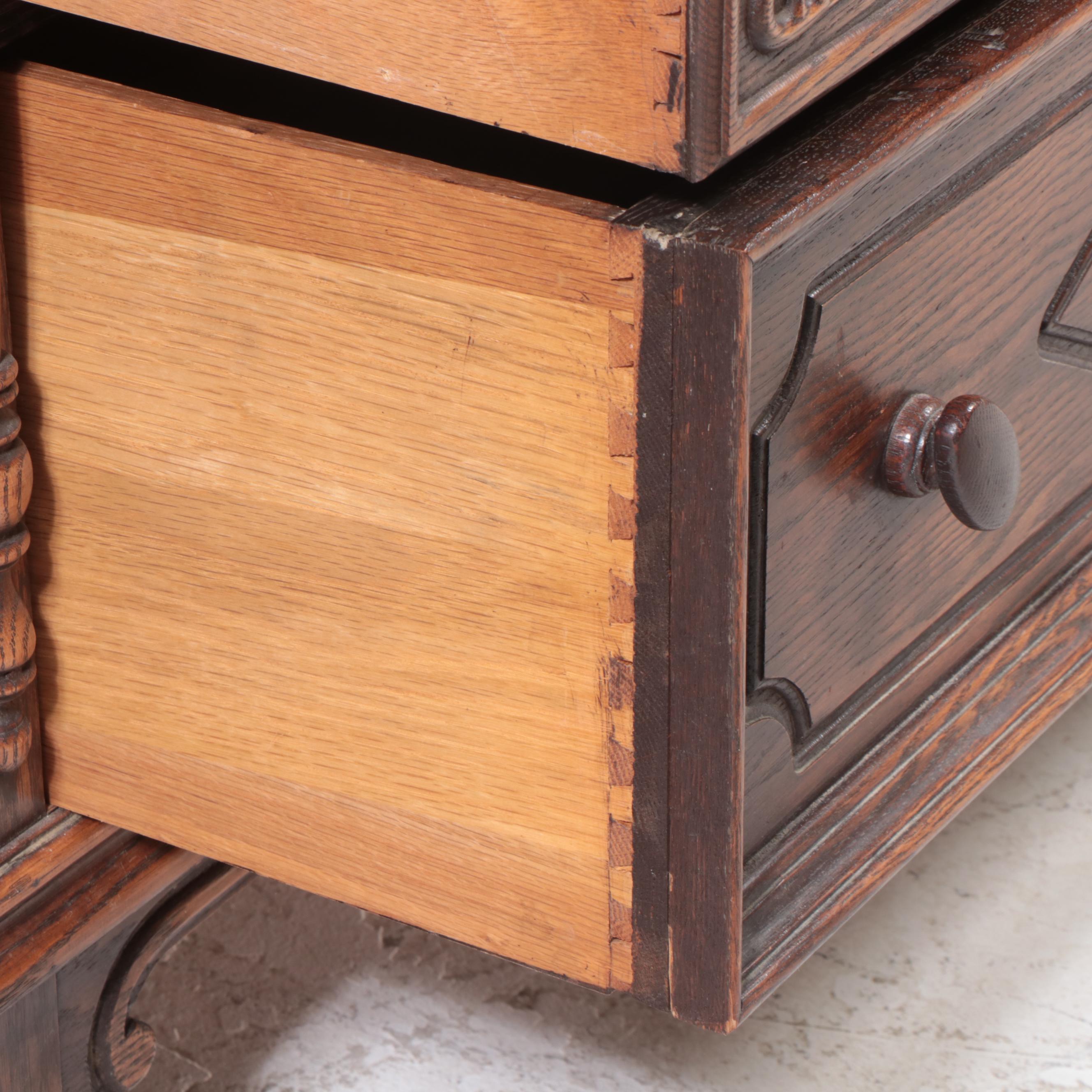 Jake Tennenbaum Co. Jacobean Revival Carved Oak Low Chest, Early 20th Century