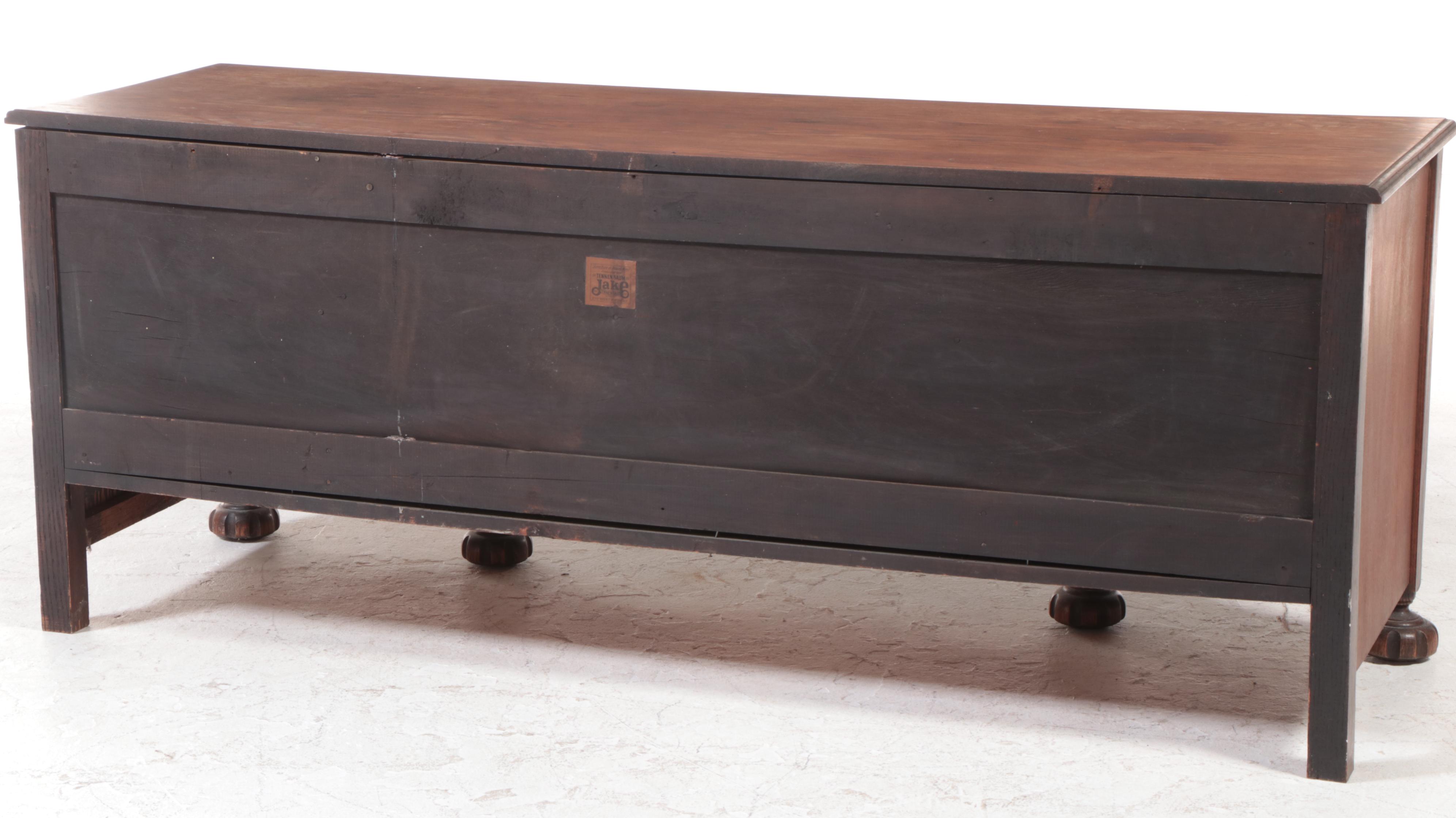 Jake Tennenbaum Co. Jacobean Revival Carved Oak Low Chest, Early 20th Century