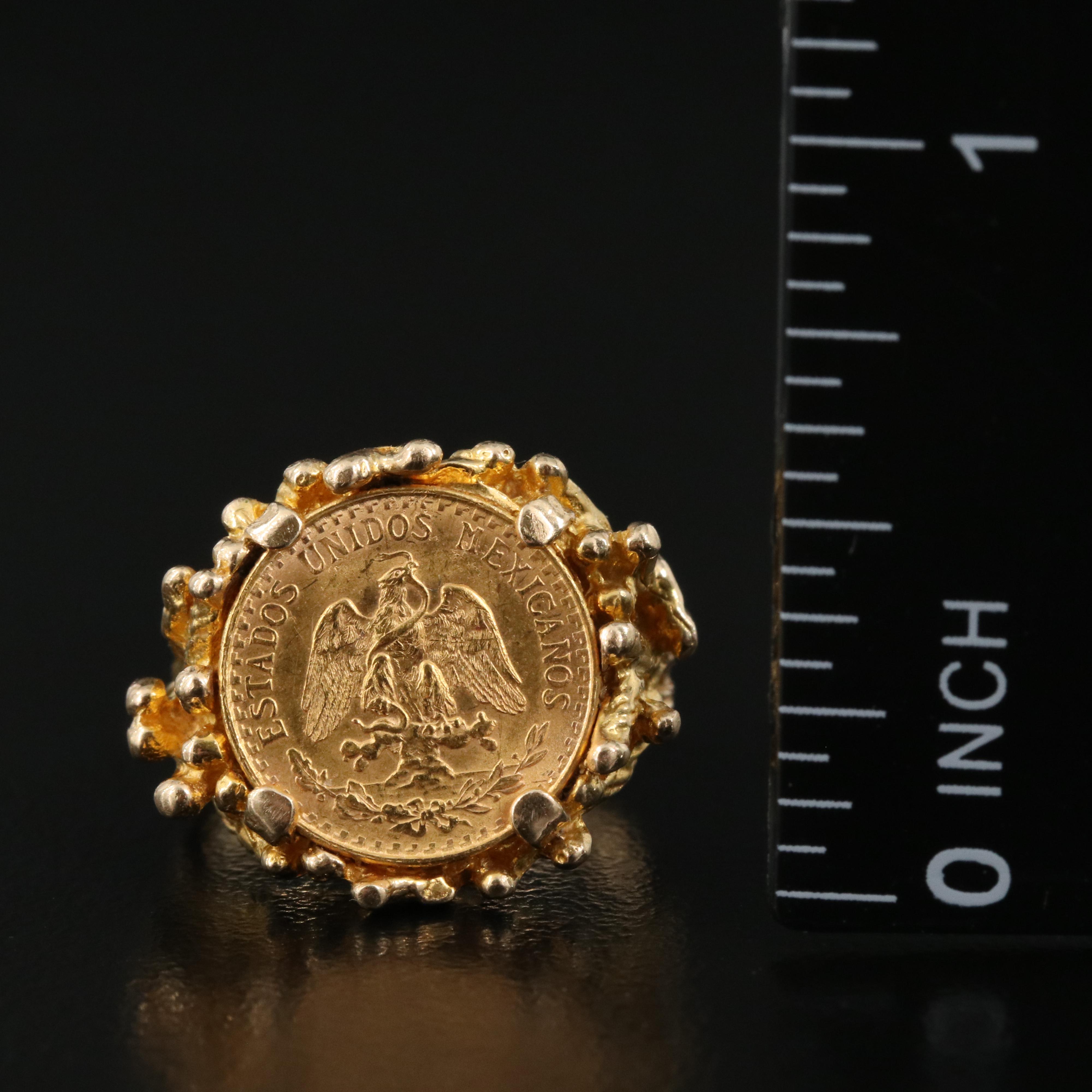 14K Biomorphic 1945 Mexican Dos Pesos Coin Ring