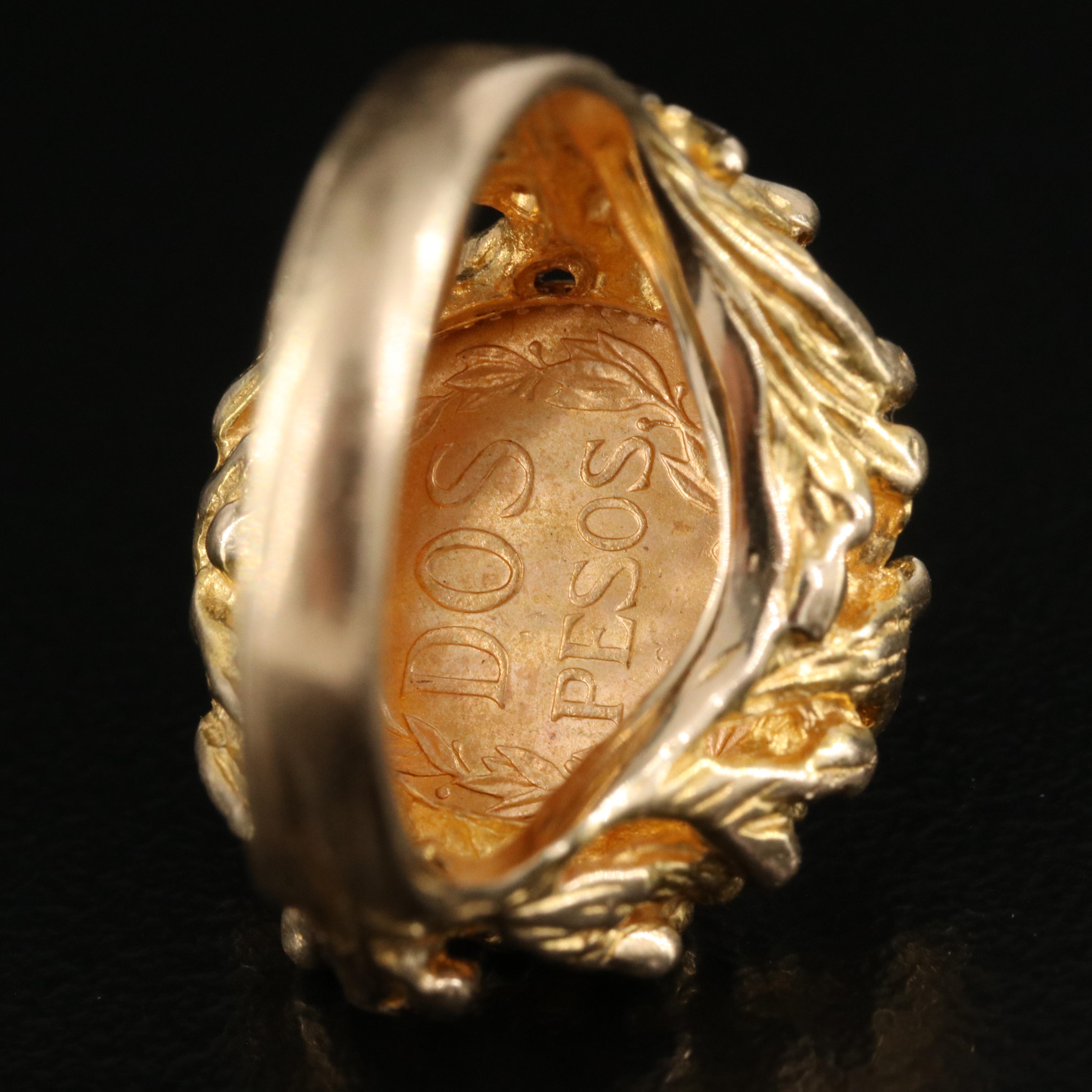 14K Biomorphic 1945 Mexican Dos Pesos Coin Ring