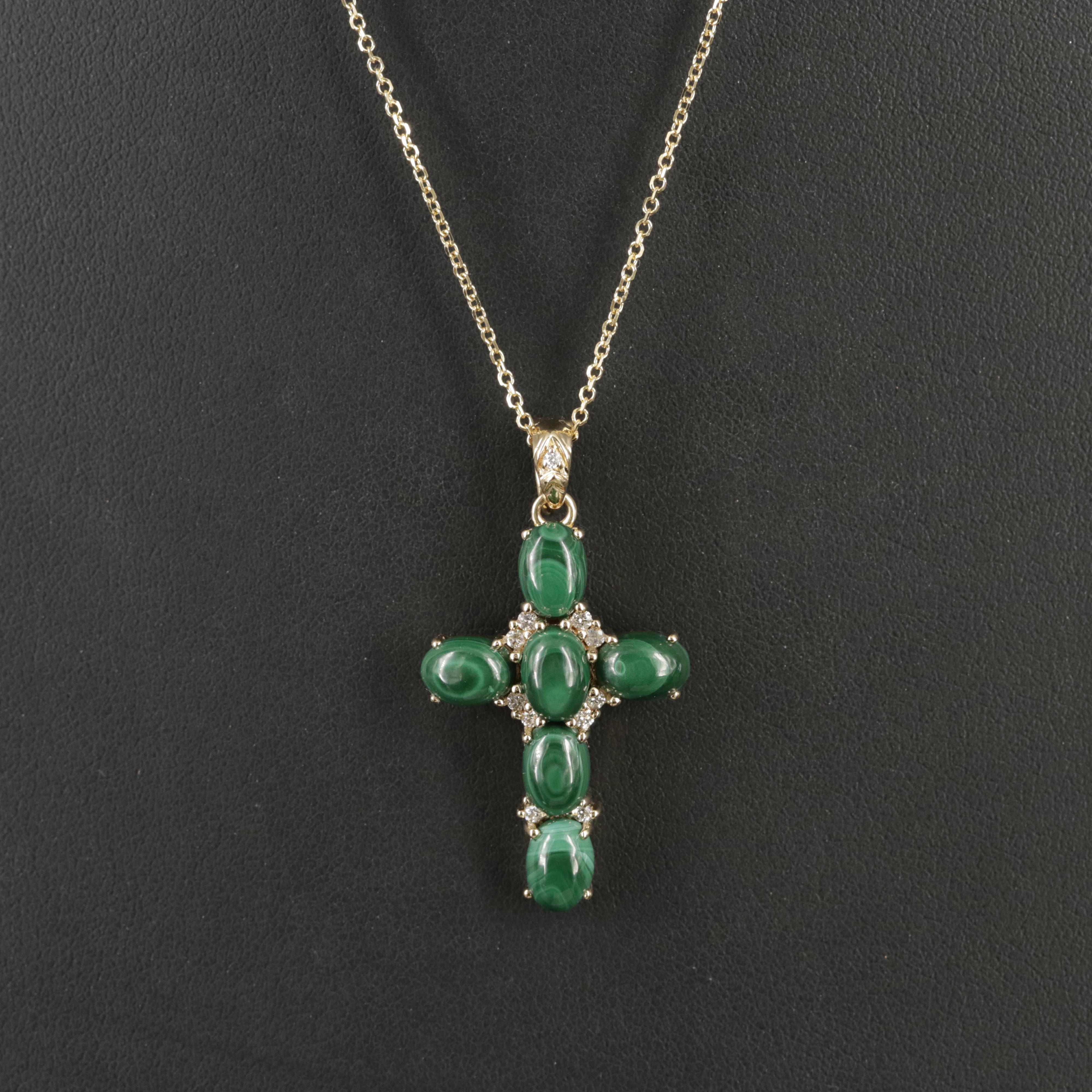 Chromia Jewelry 18K Malachite and Diamond Enhancer Cross Necklace