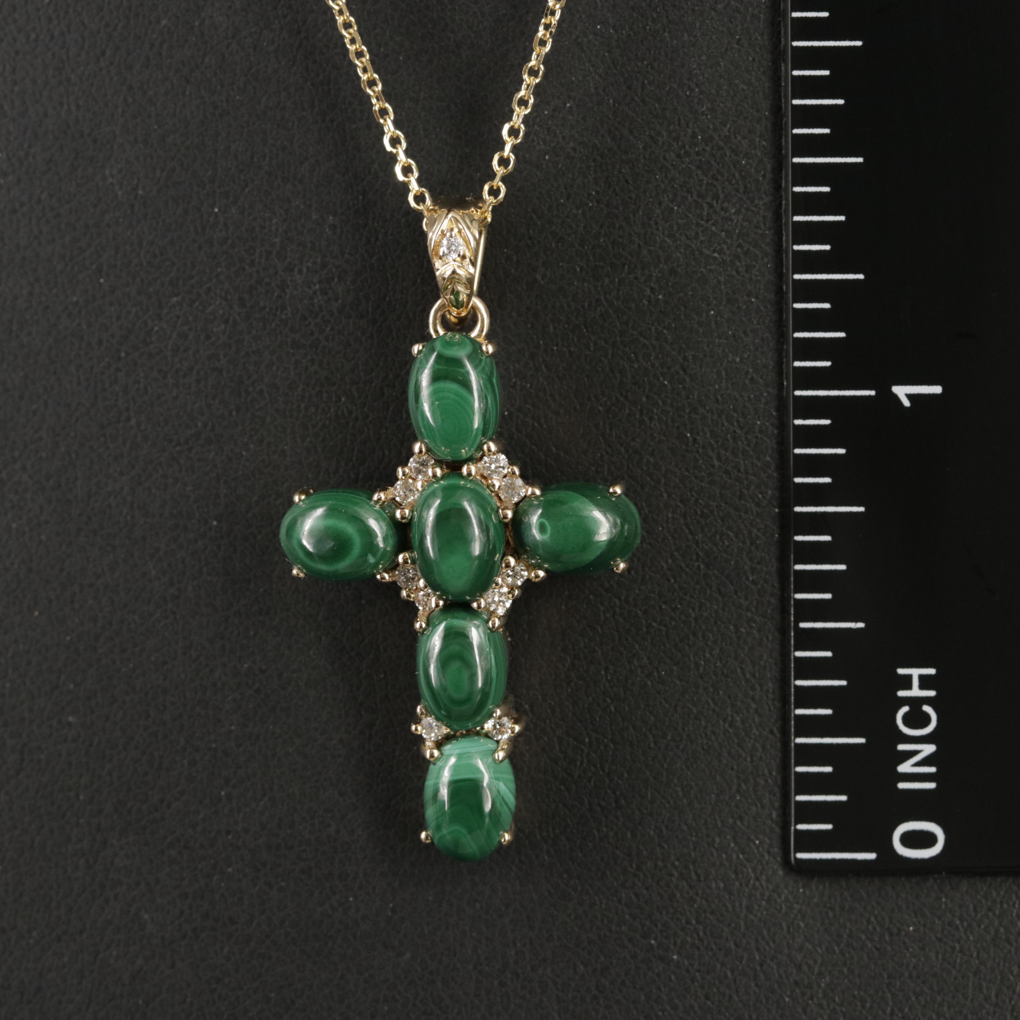 Chromia Jewelry 18K Malachite and Diamond Enhancer Cross Necklace