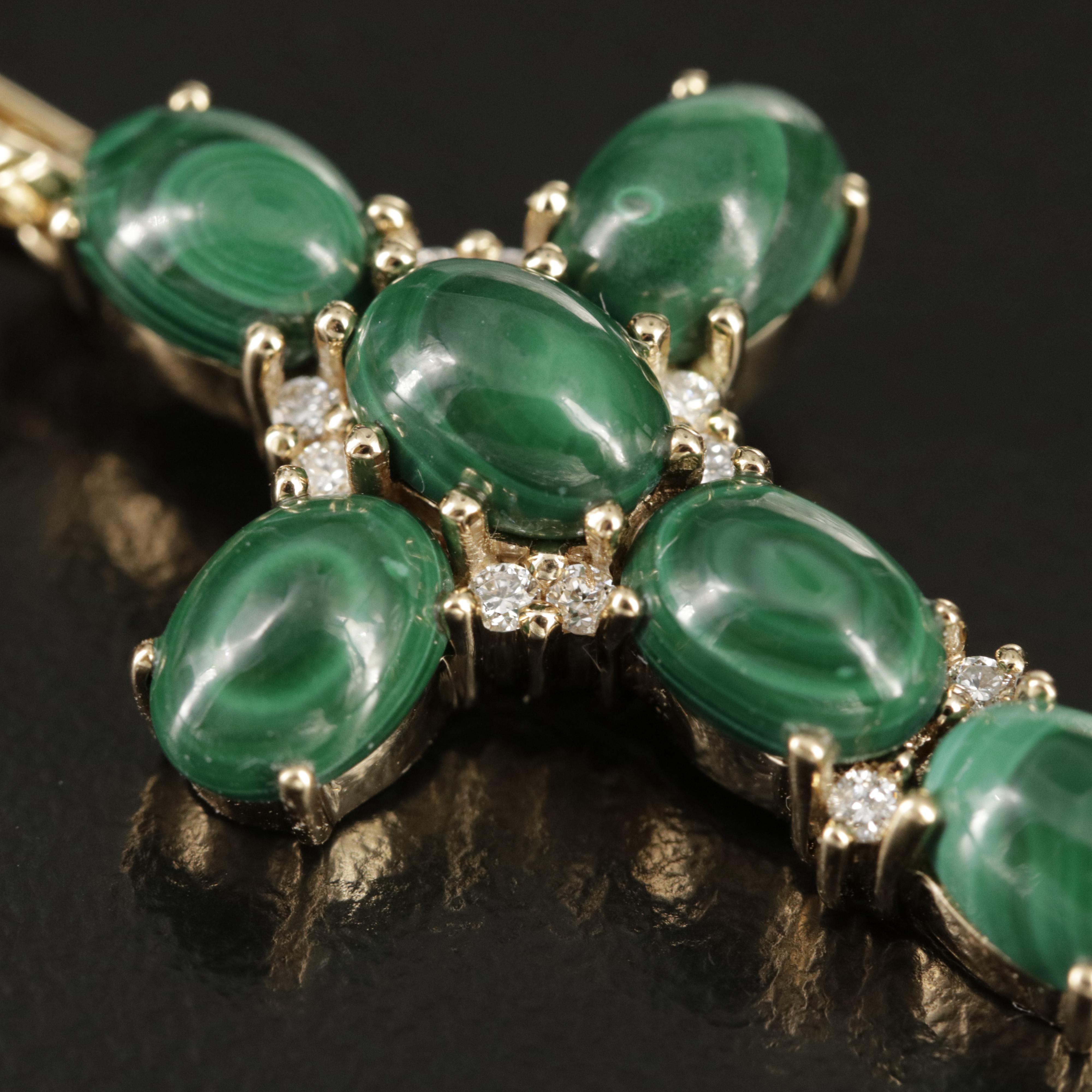Chromia Jewelry 18K Malachite and Diamond Enhancer Cross Necklace