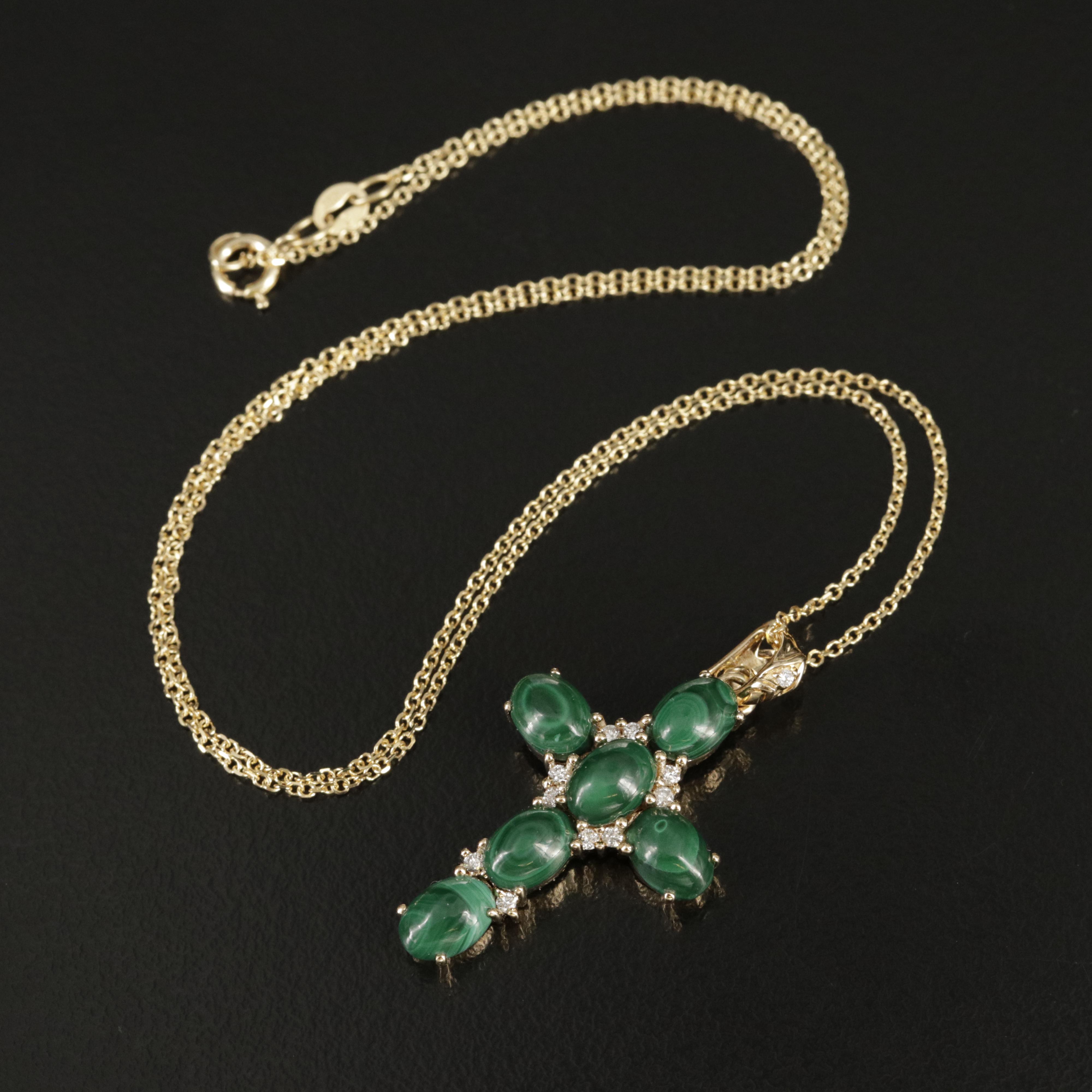 Chromia Jewelry 18K Malachite and Diamond Enhancer Cross Necklace