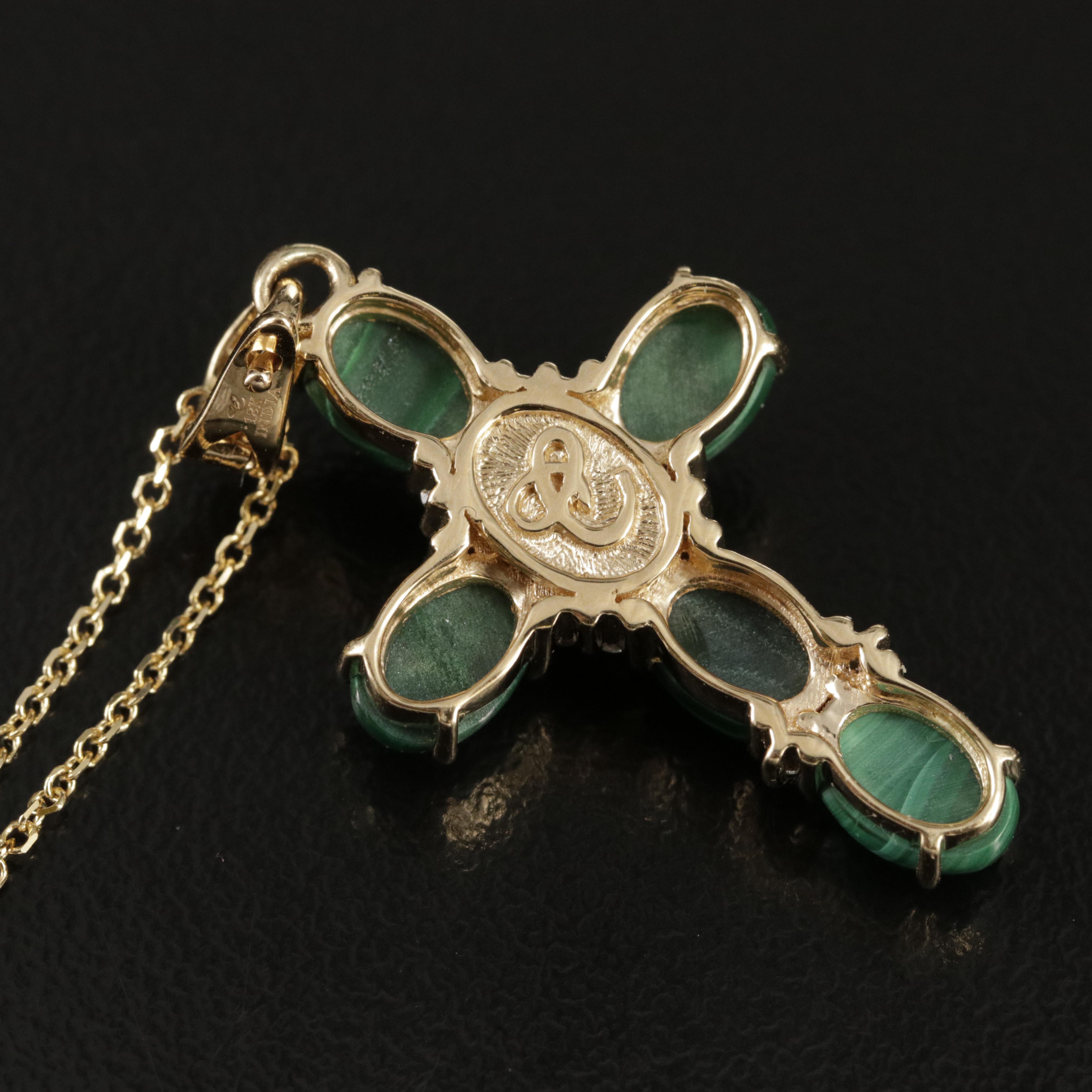 Chromia Jewelry 18K Malachite and Diamond Enhancer Cross Necklace