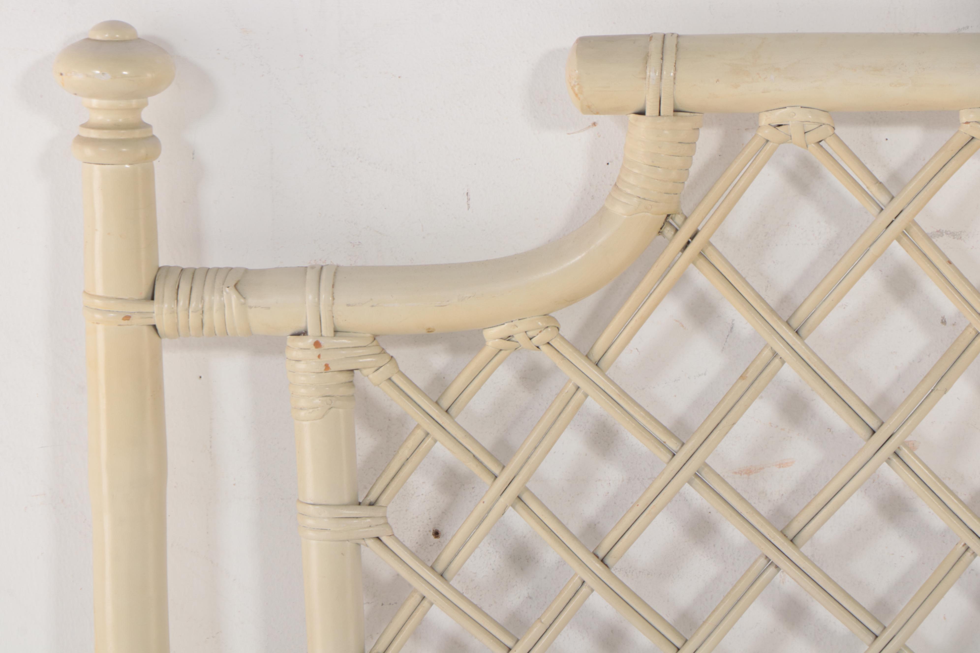White-Painted Rattan and Wood Full Size Headboard, Possibly Ficks Reed