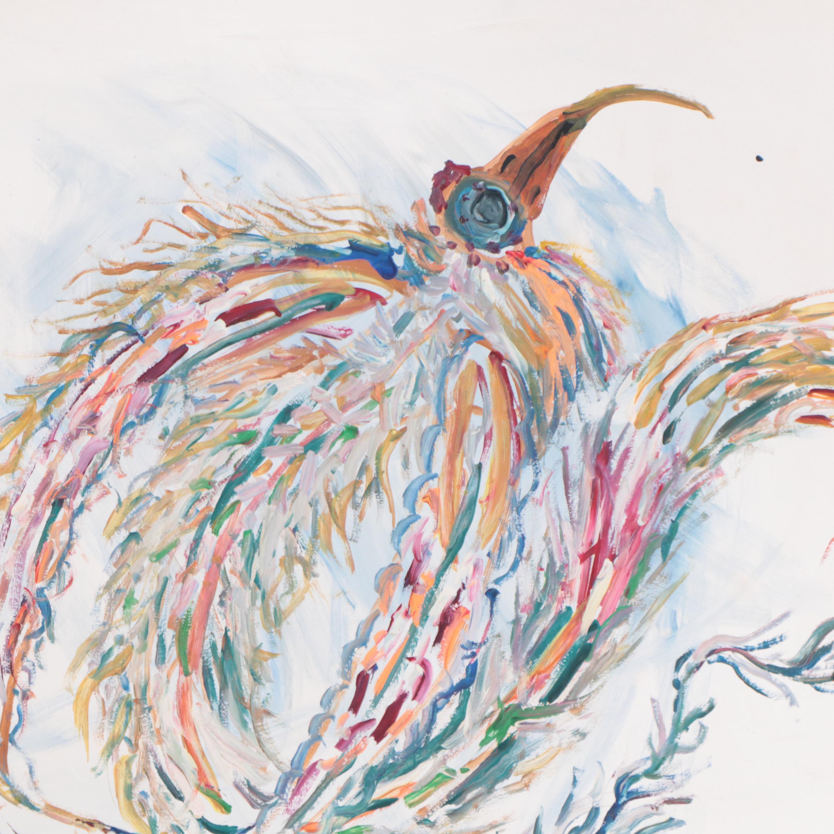 Robert Wright Folk Art Acrylic Painting of Bird