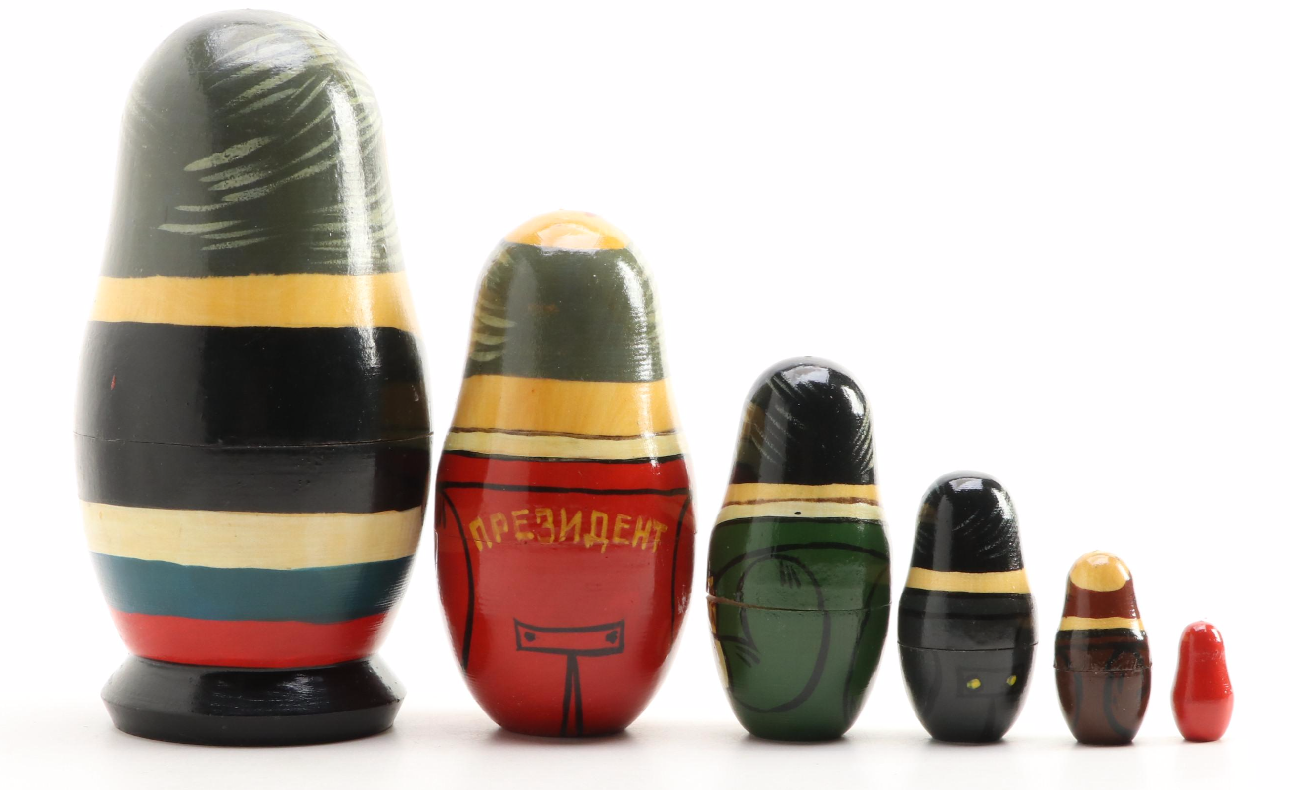Hand-Painted Russian Political Leaders Nesting Dolls, Late 20th Century