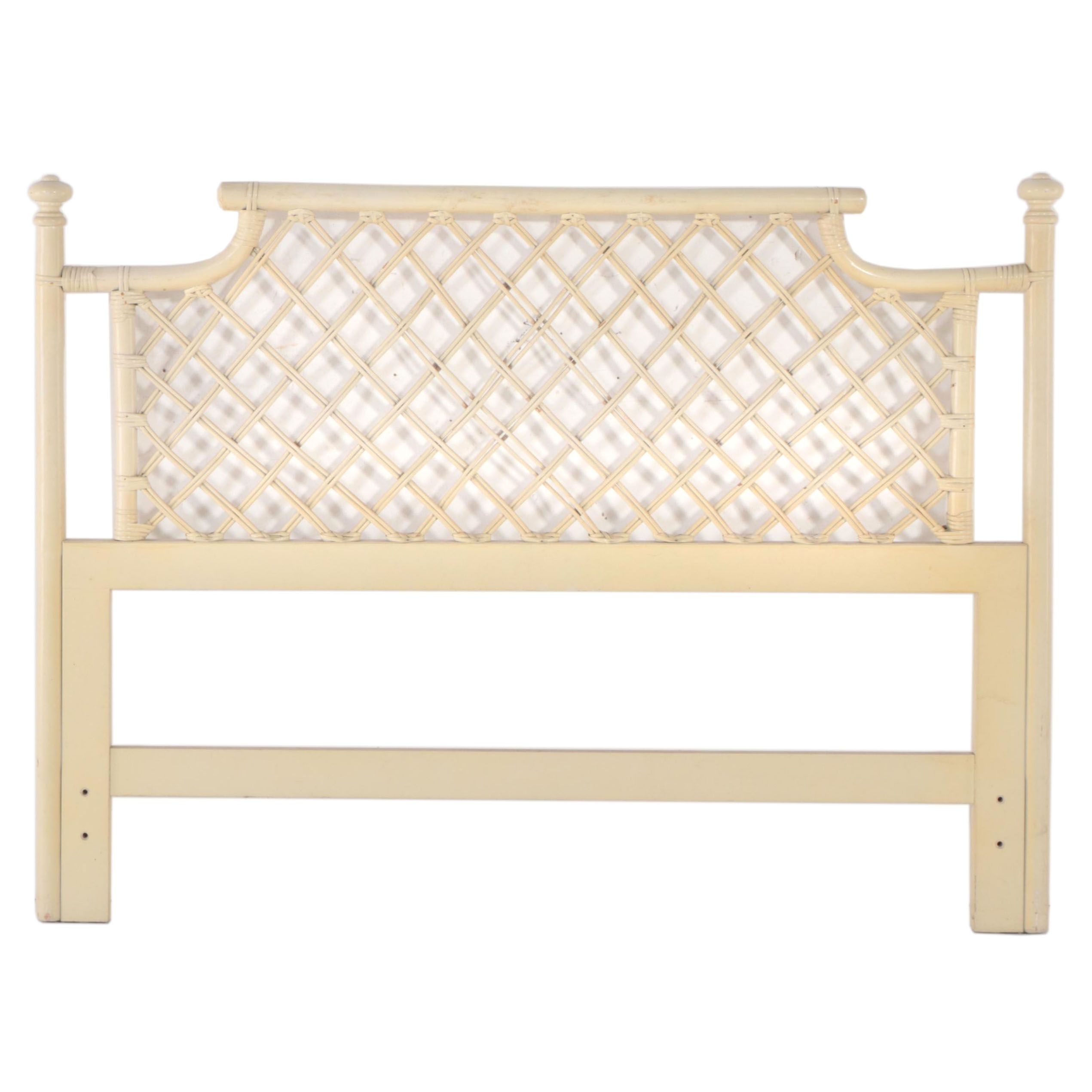 White-Painted Rattan and Wood Full Size Headboard, Possibly Ficks Reed
