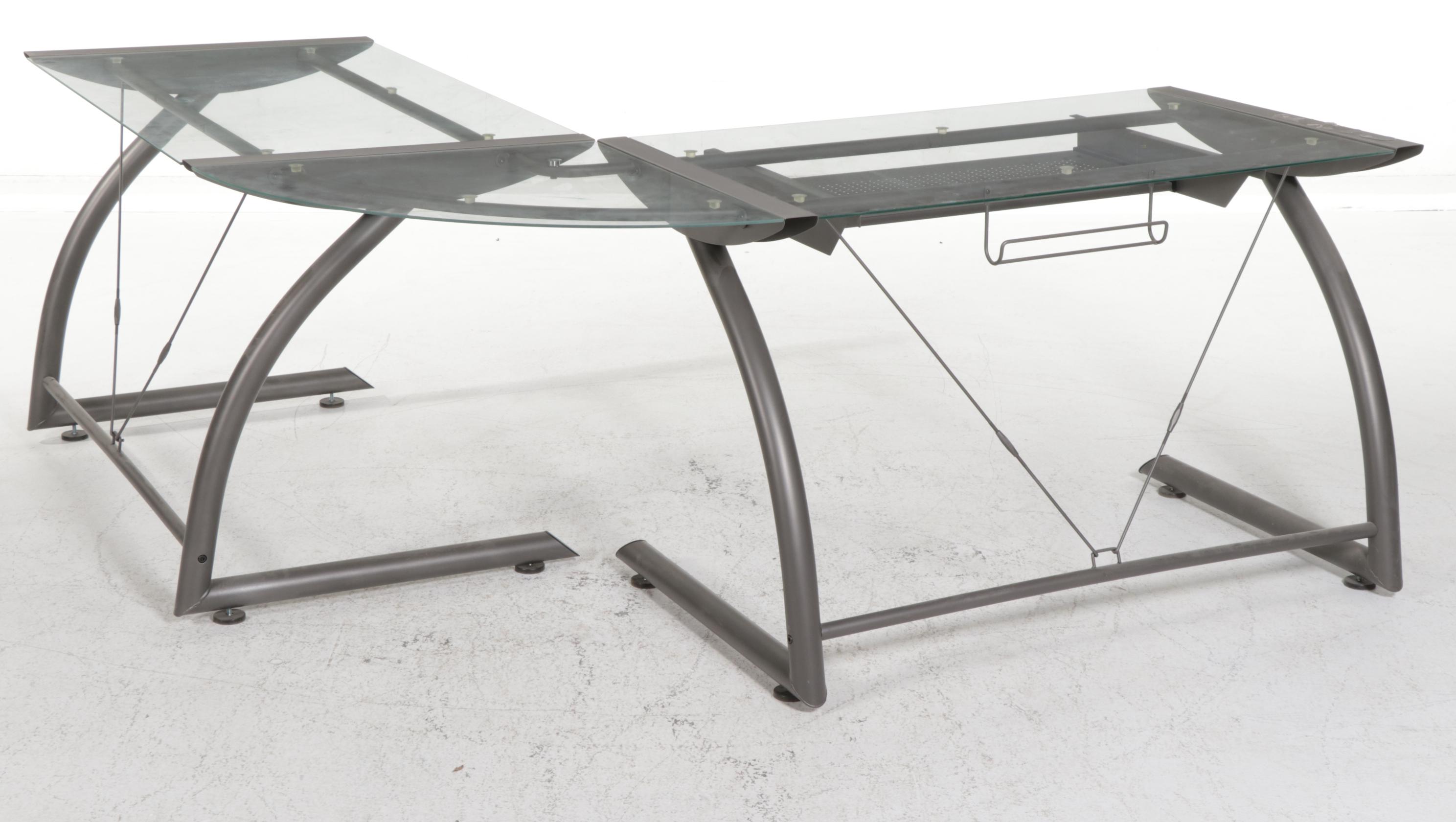 Contemporary L-Shaped Glass Top Computer Desk