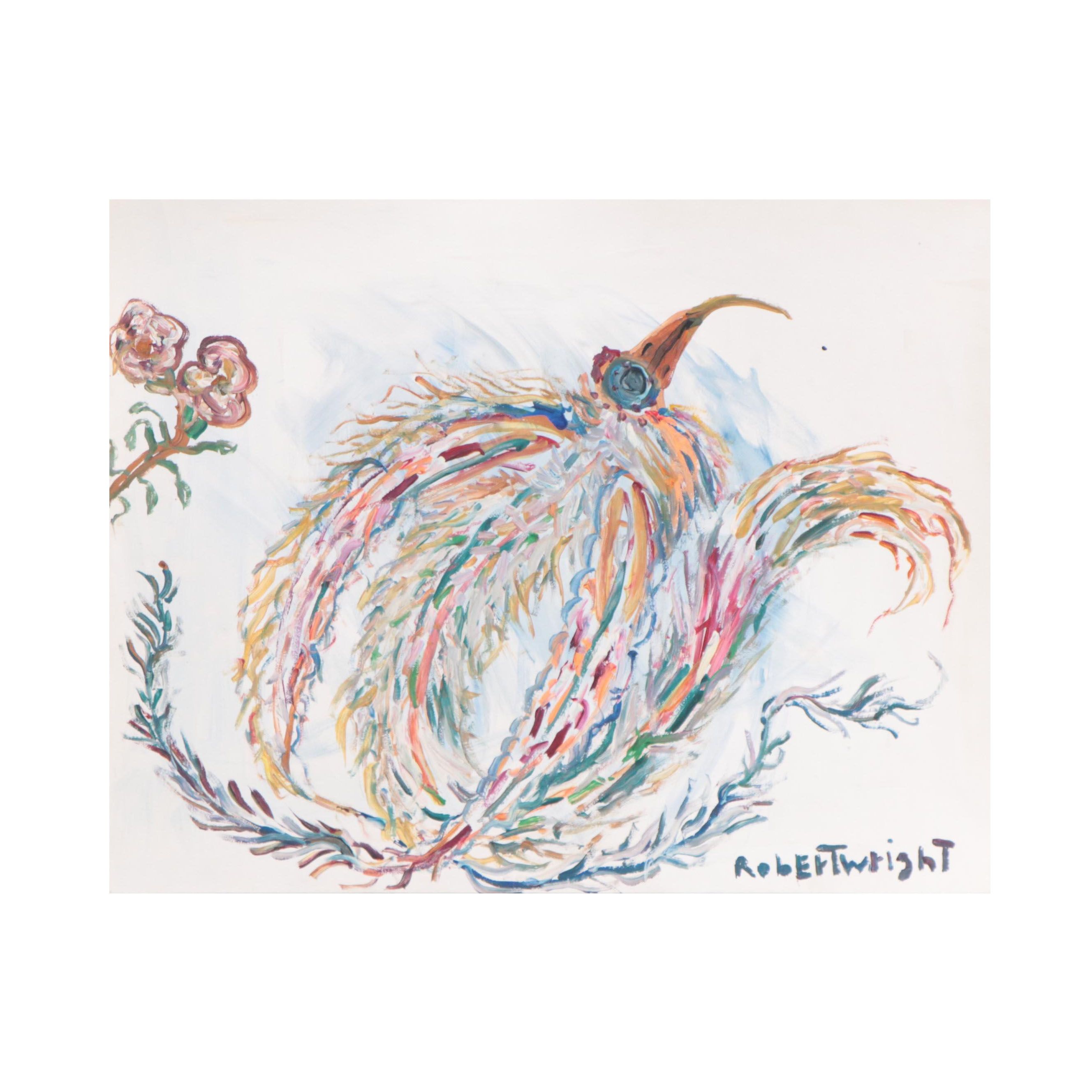 Robert Wright Folk Art Acrylic Painting of Bird