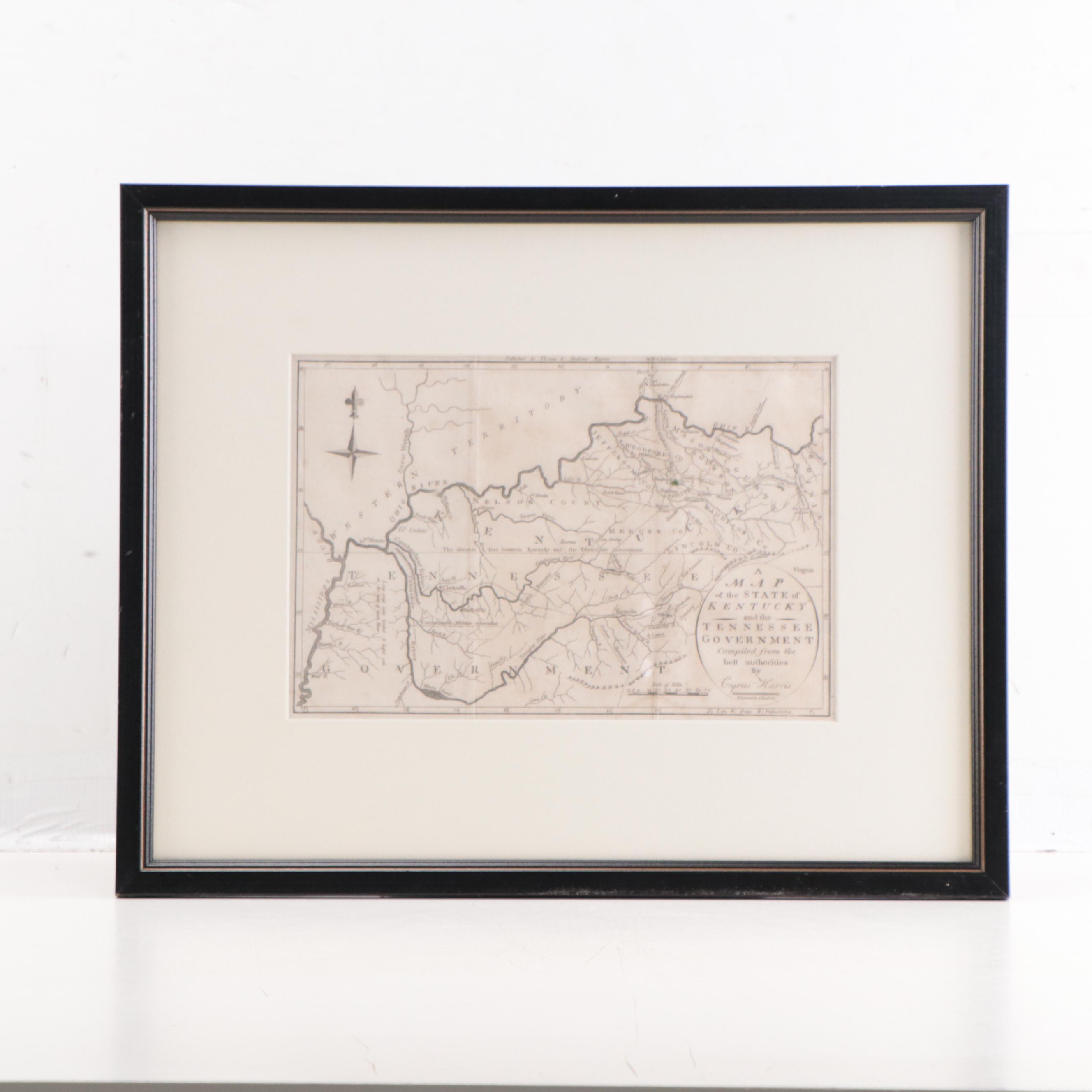 Jedidiah Morse Engraving Map of Kentucky and Tennessee, 1796