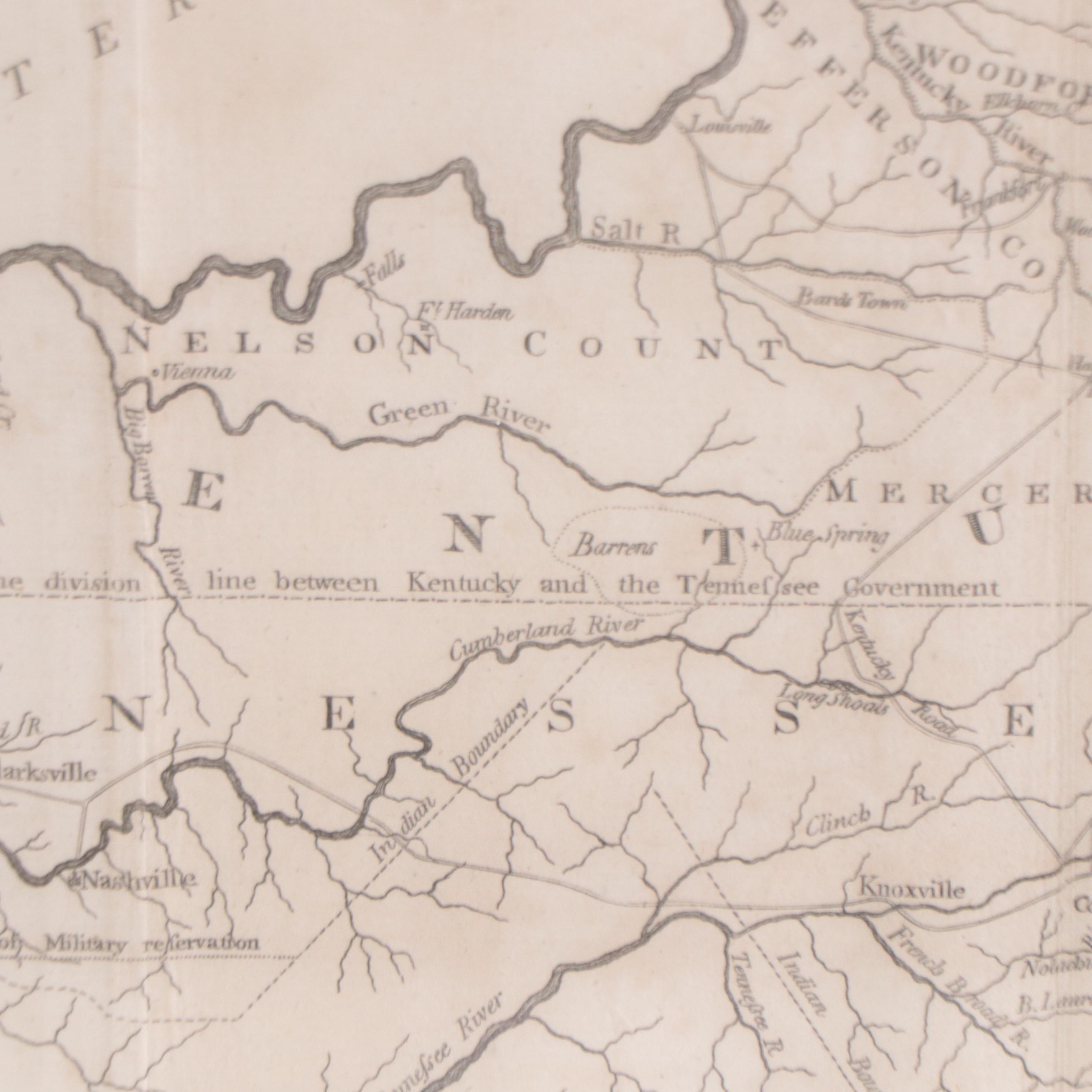 Jedidiah Morse Engraving Map of Kentucky and Tennessee, 1796