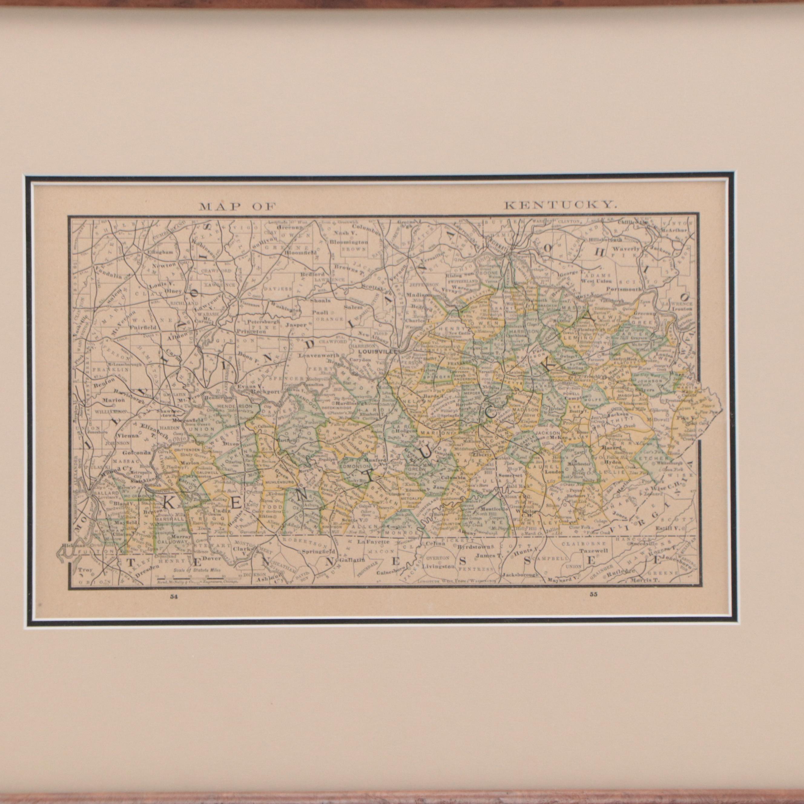 Rand, McNally & Company Wax Engraving Map of Kentucky, 1885