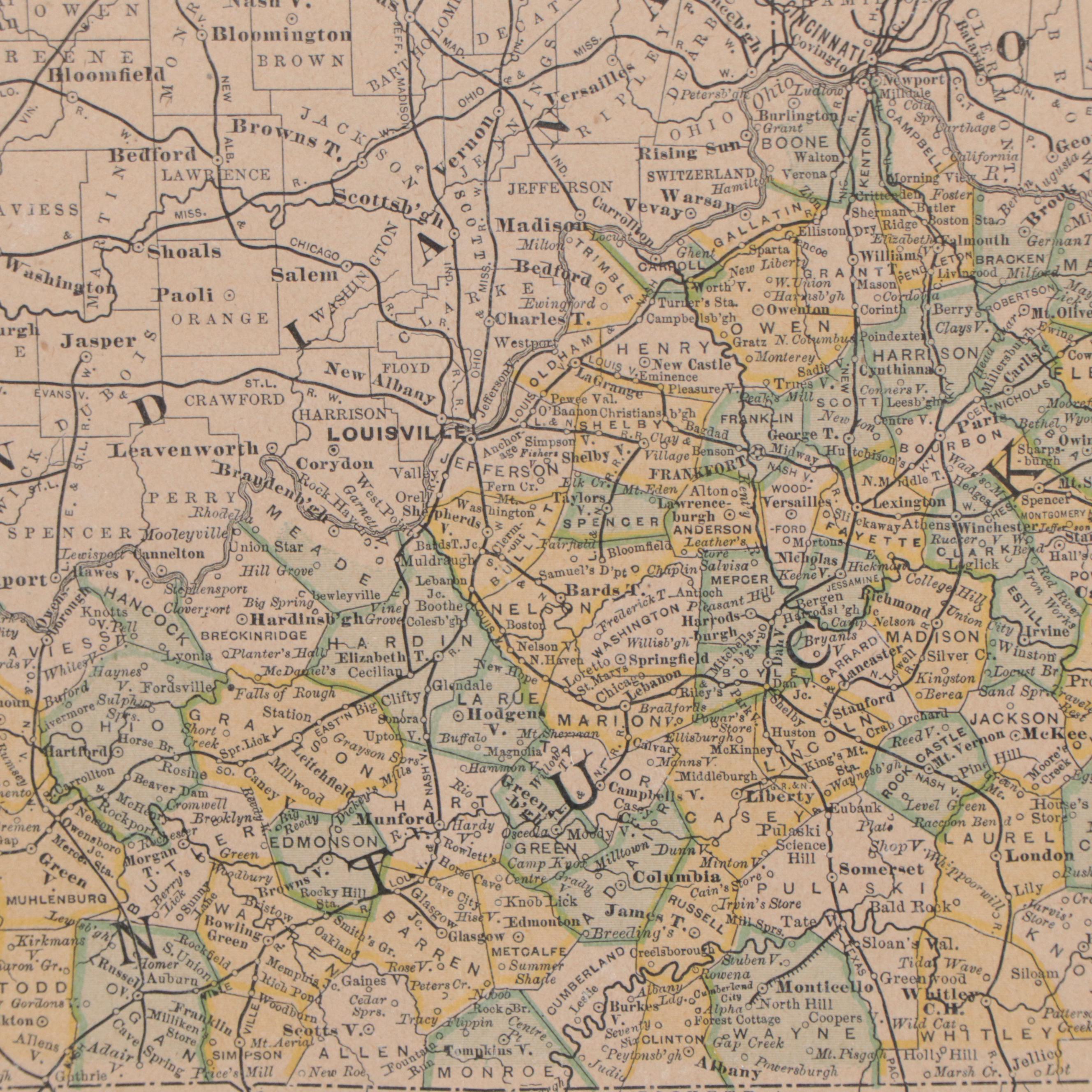 Rand, McNally & Company Wax Engraving Map of Kentucky, 1885