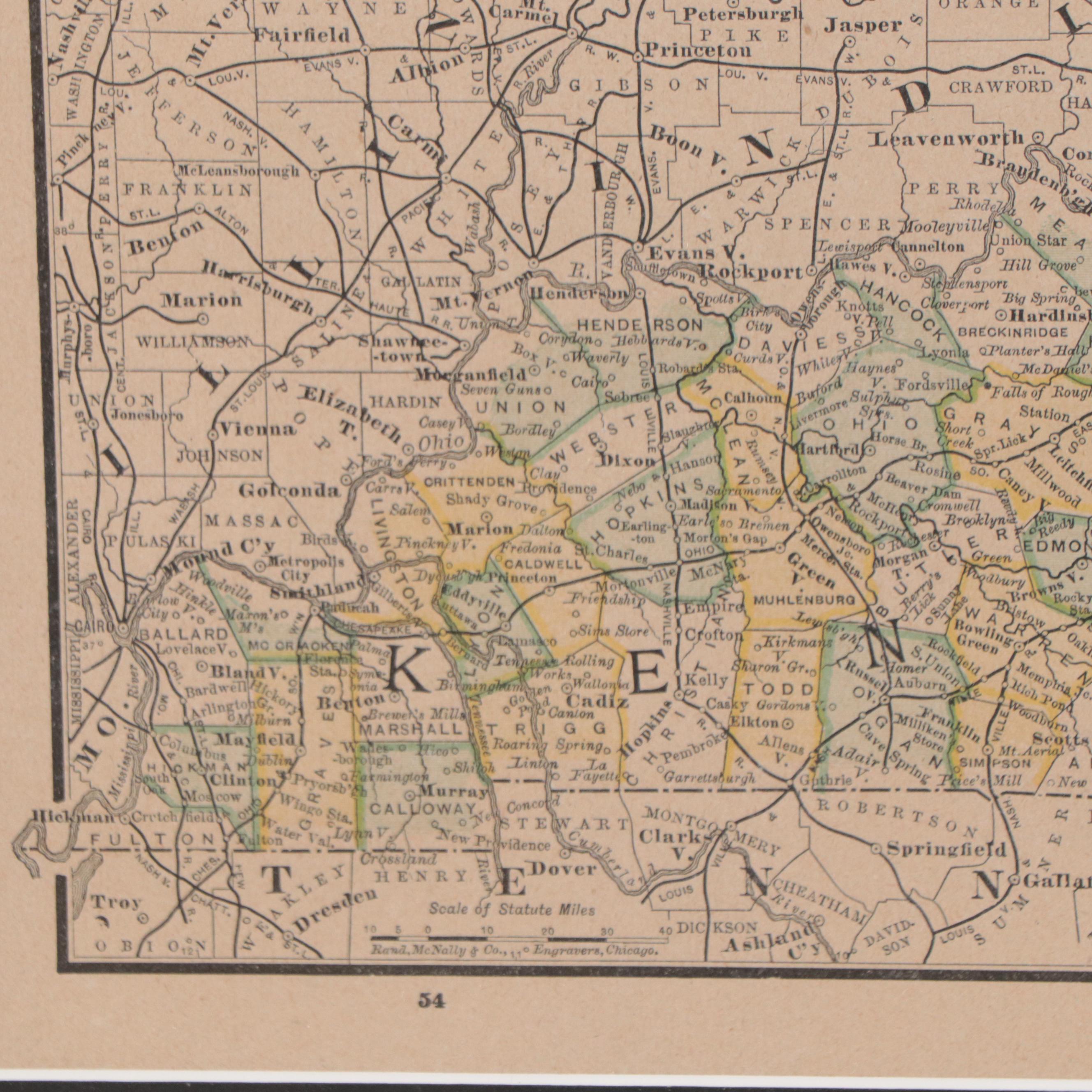Rand, McNally & Company Wax Engraving Map of Kentucky, 1885