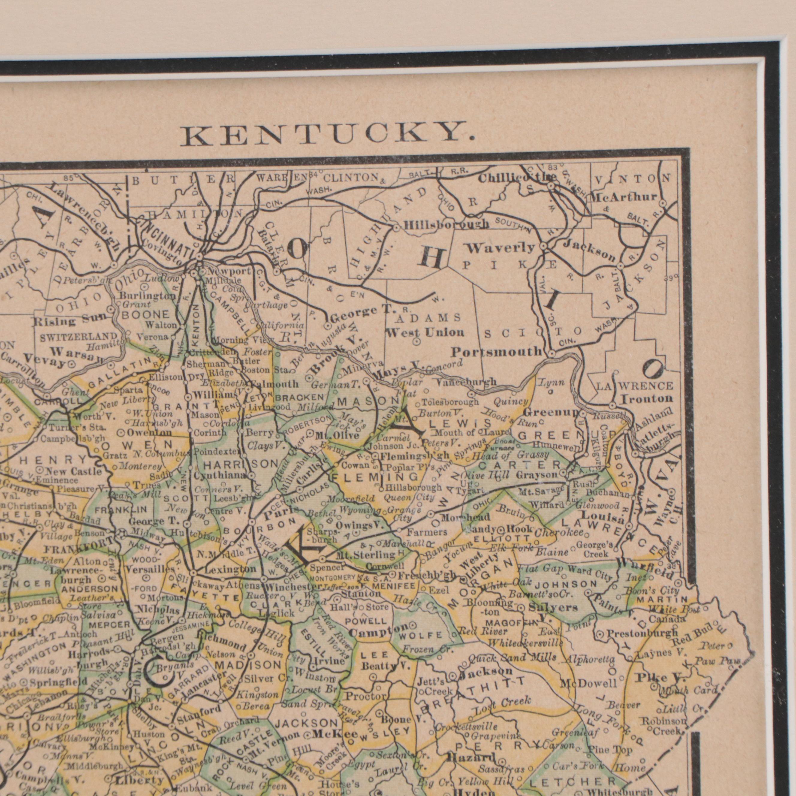 Rand, McNally & Company Wax Engraving Map of Kentucky, 1885