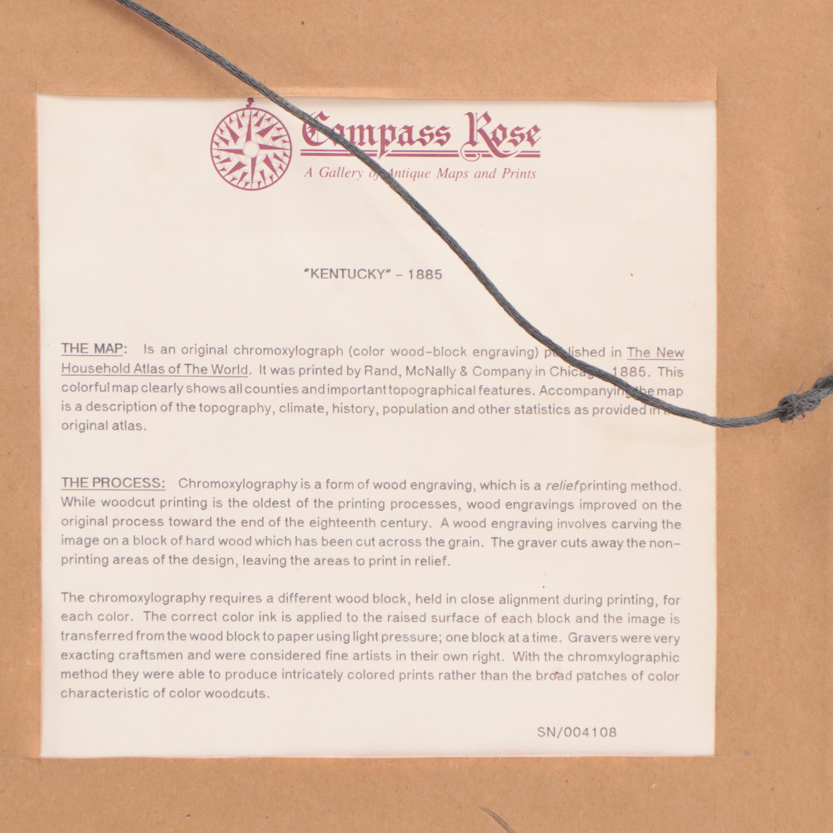 Rand, McNally & Company Wax Engraving Map of Kentucky, 1885