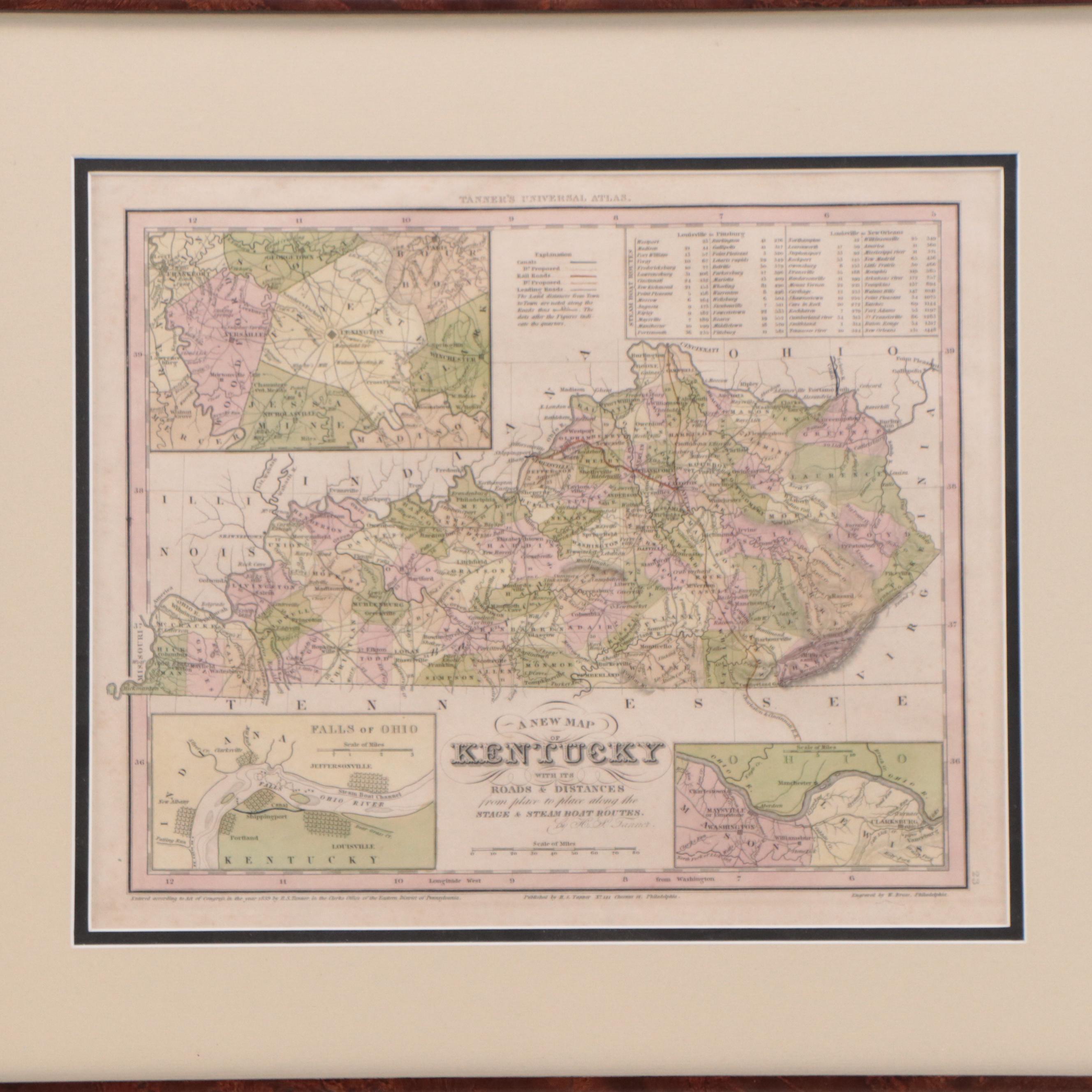 Henry Schenck Tanner Hand-Colored Map of Kentucky, Circa 1836
