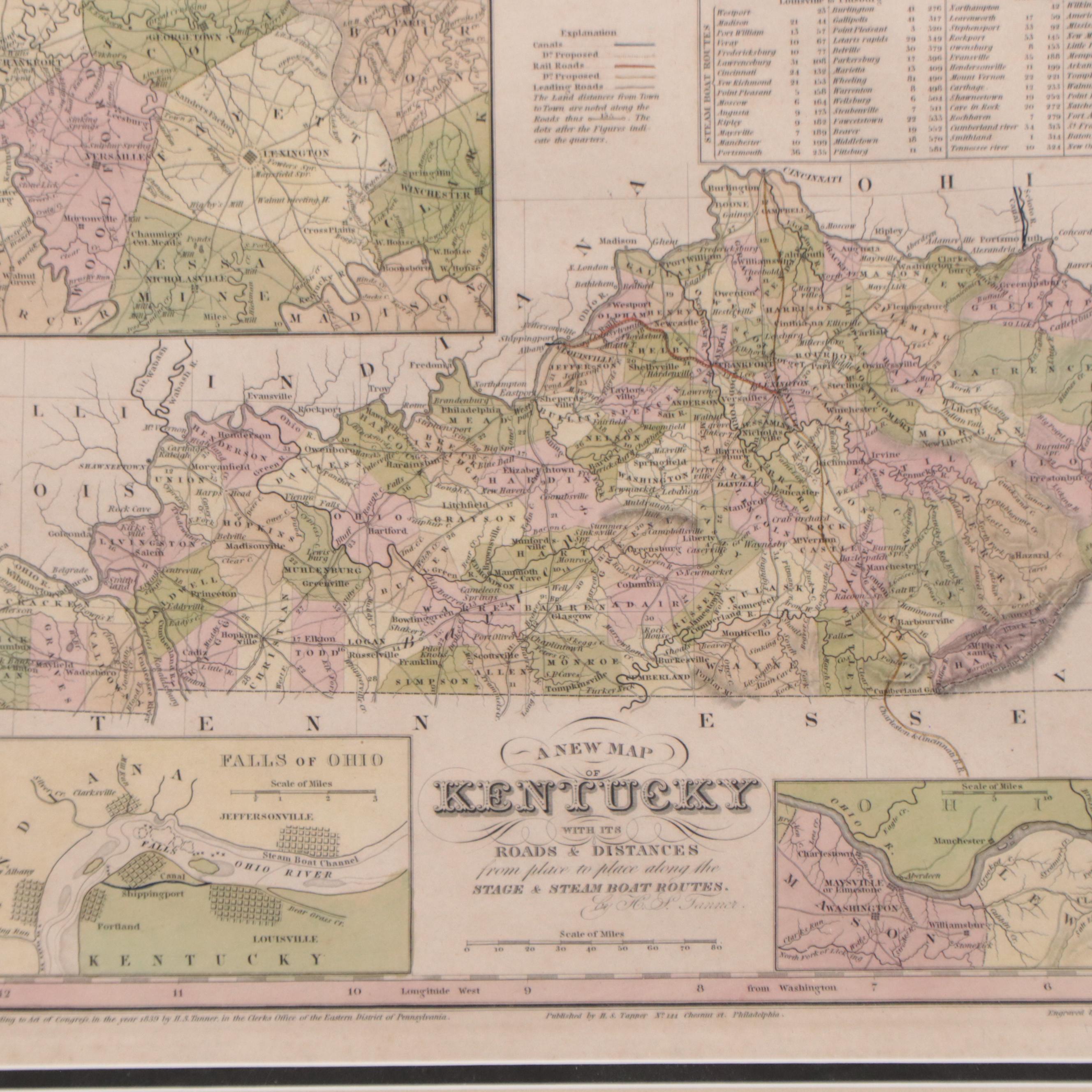 Henry Schenck Tanner Hand-Colored Map of Kentucky, Circa 1836