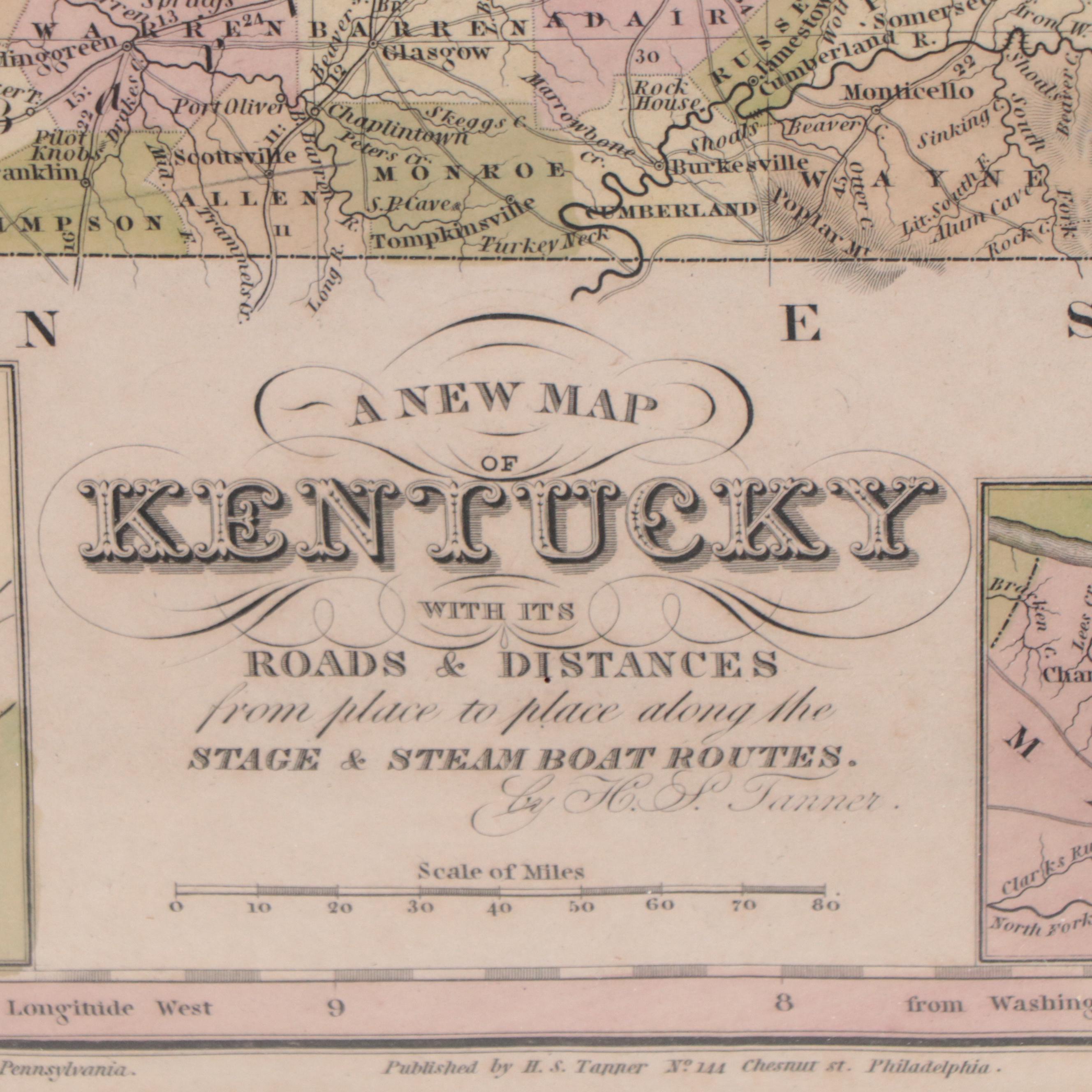 Henry Schenck Tanner Hand-Colored Map of Kentucky, Circa 1836