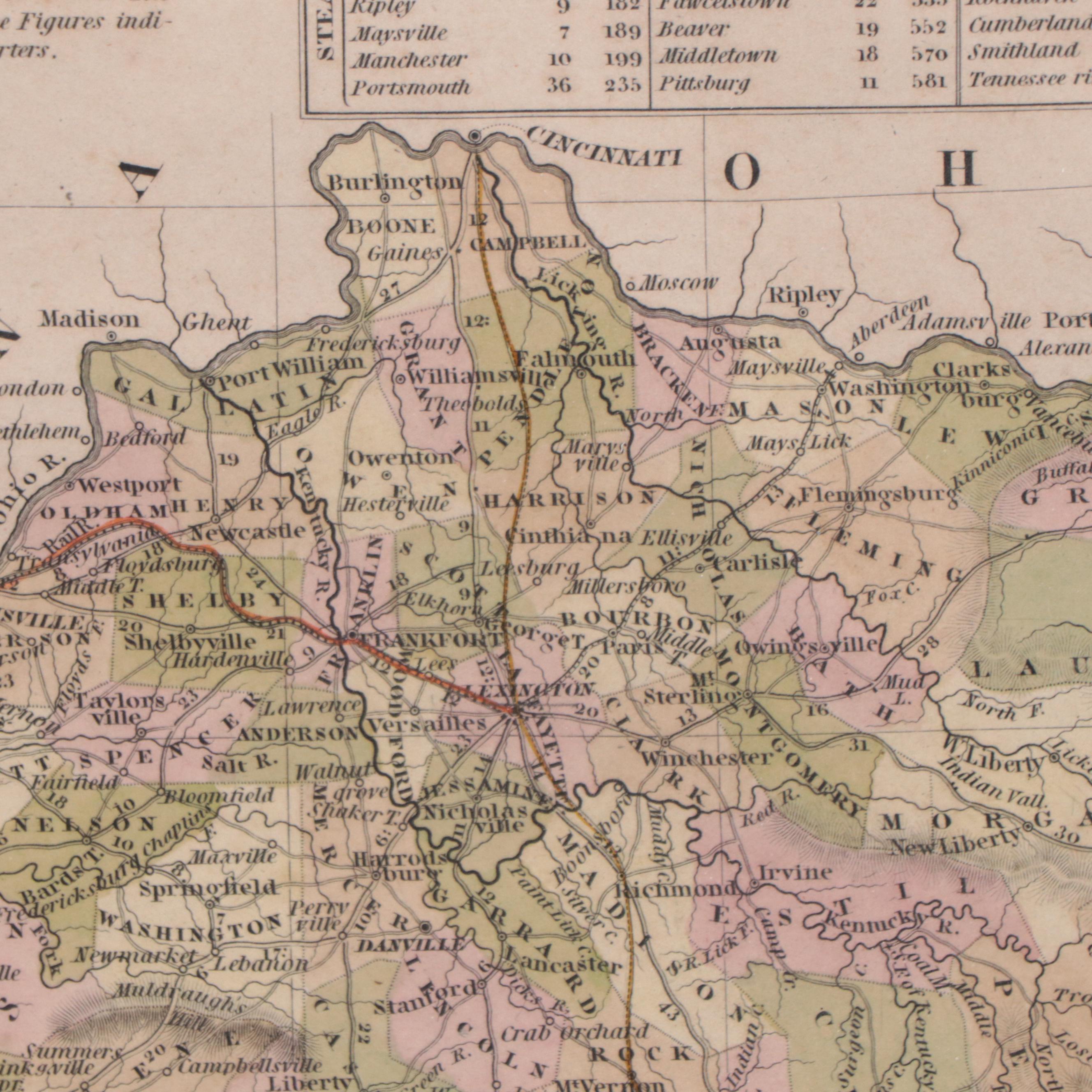 Henry Schenck Tanner Hand-Colored Map of Kentucky, Circa 1836