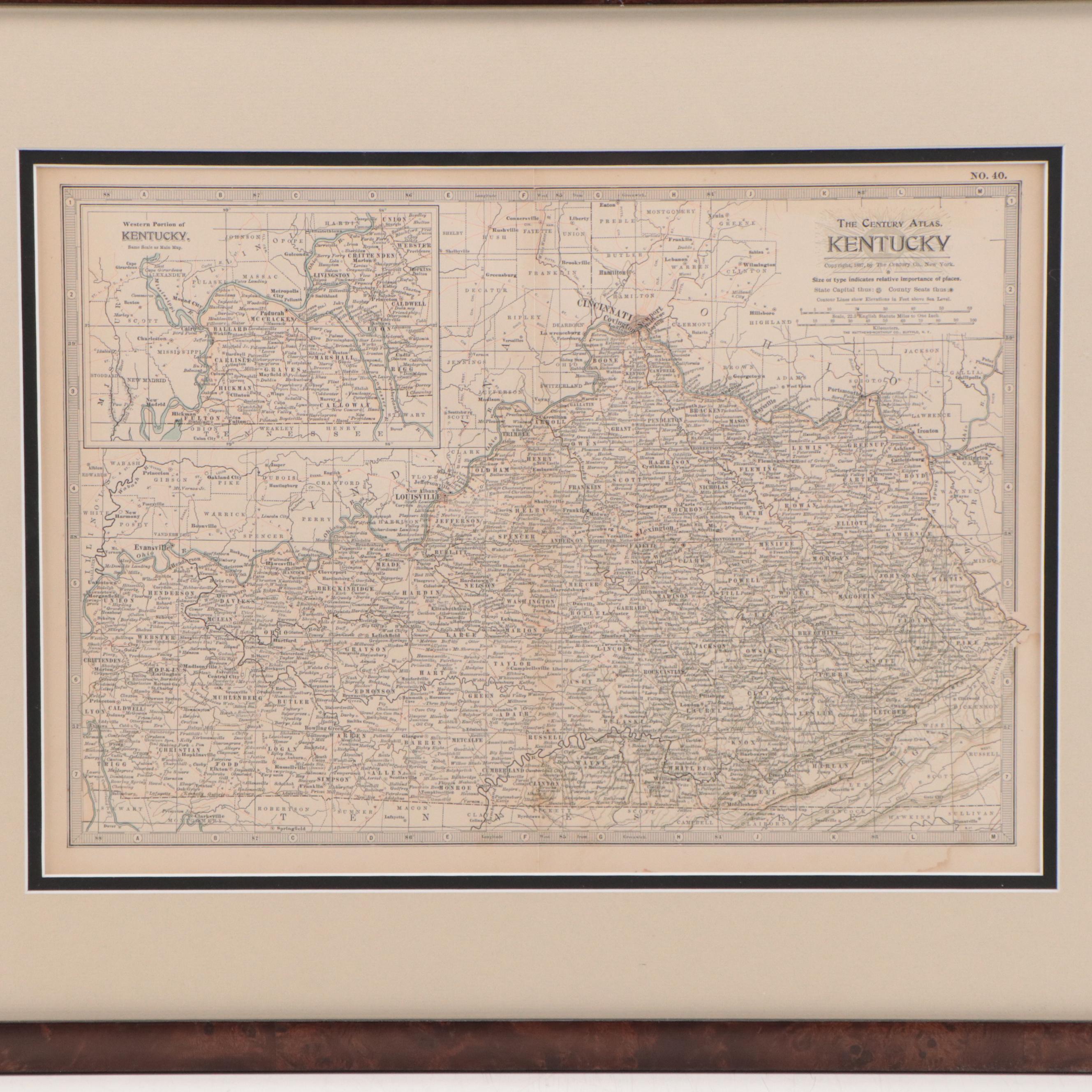 The Century Co. Wax Engraving Map of Kentucky, Circa 1897