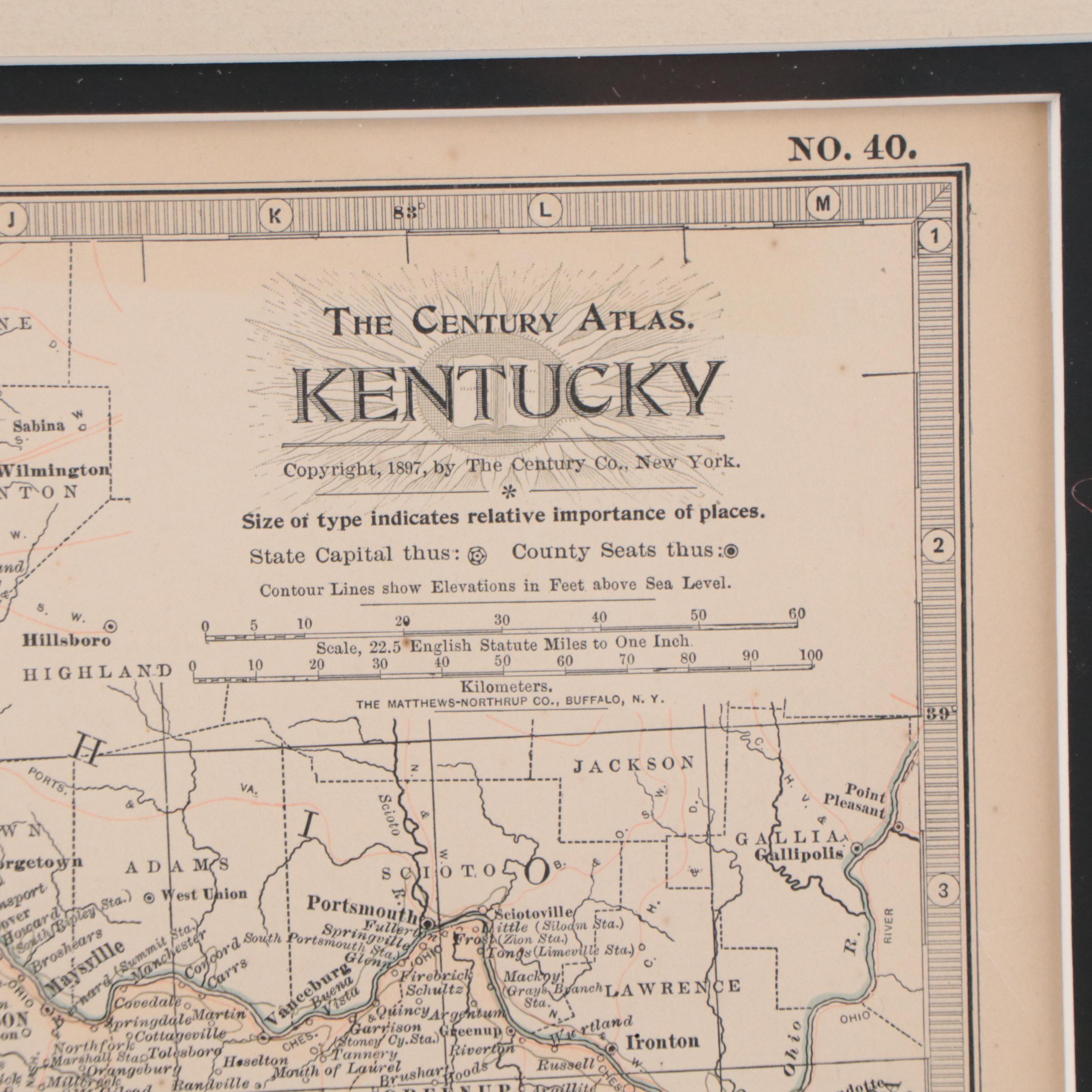The Century Co. Wax Engraving Map of Kentucky, Circa 1897