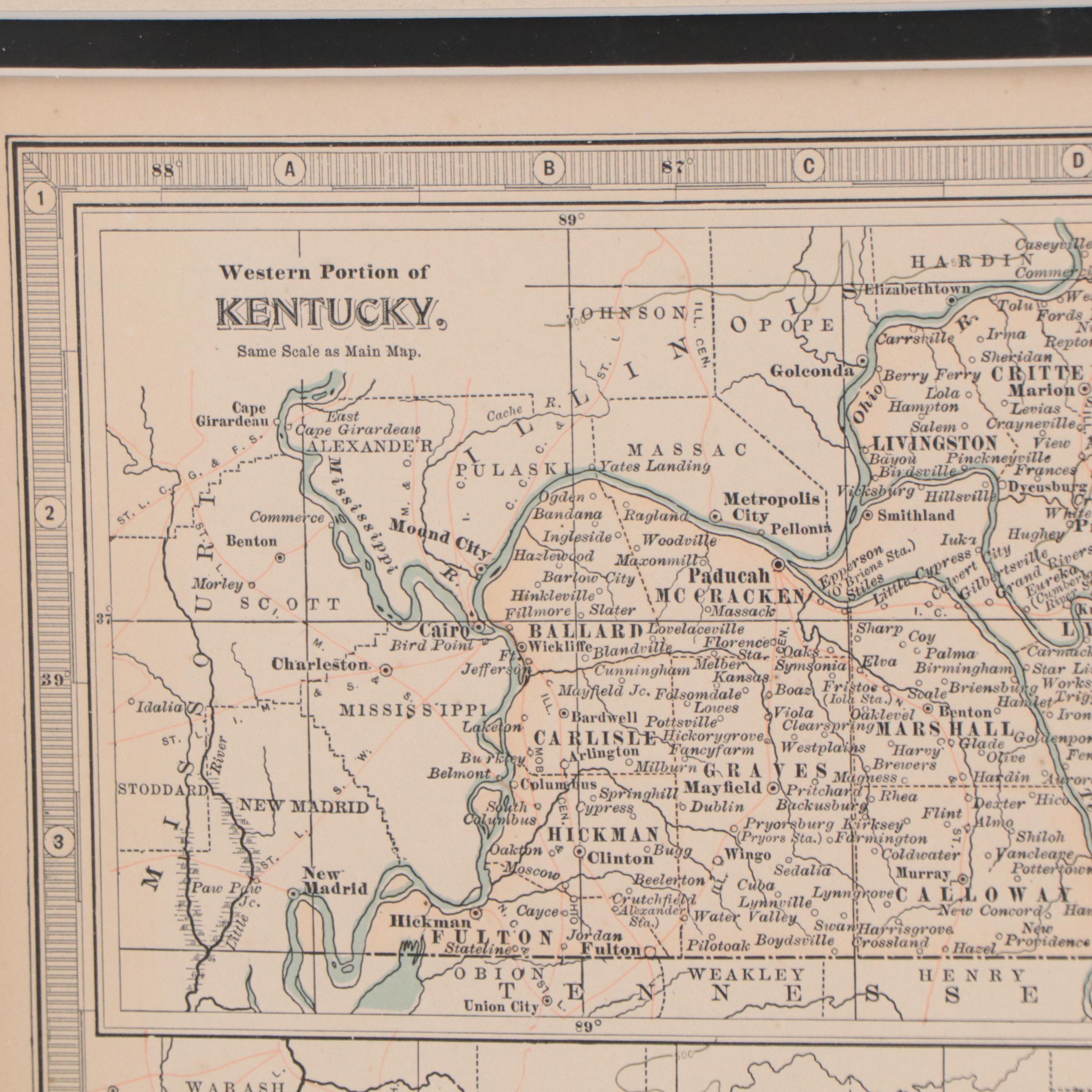 The Century Co. Wax Engraving Map of Kentucky, Circa 1897