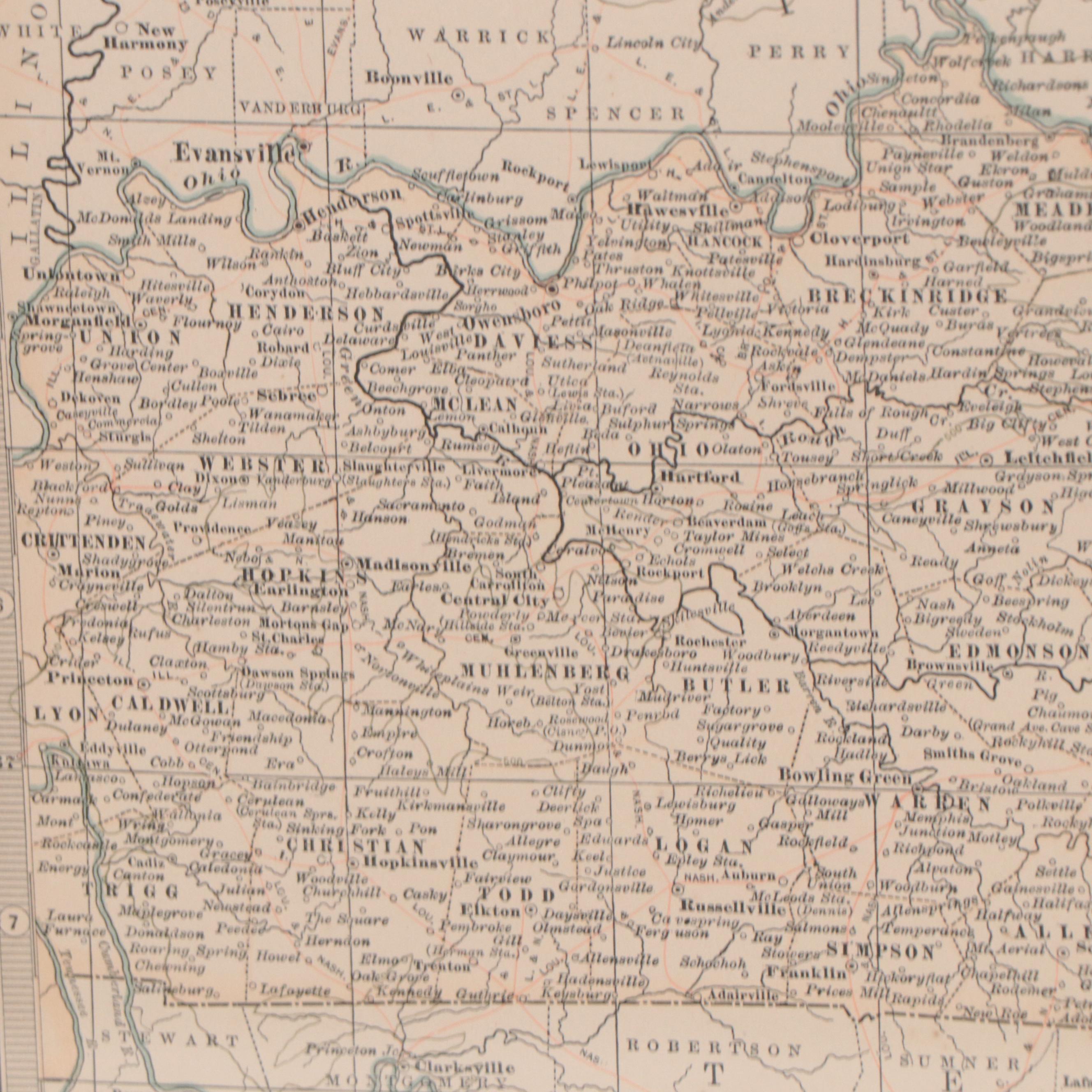 The Century Co. Wax Engraving Map of Kentucky, Circa 1897