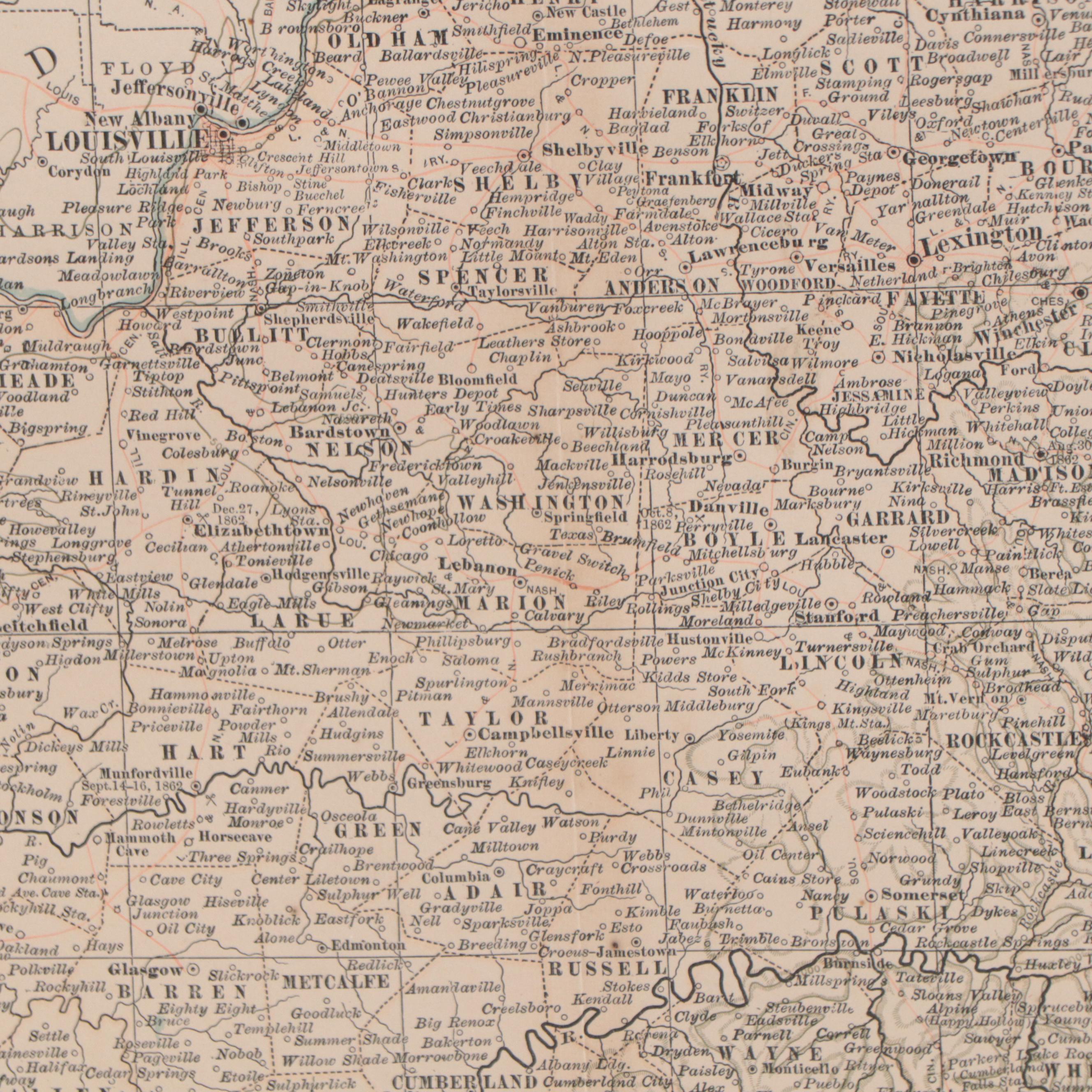 The Century Co. Wax Engraving Map of Kentucky, Circa 1897