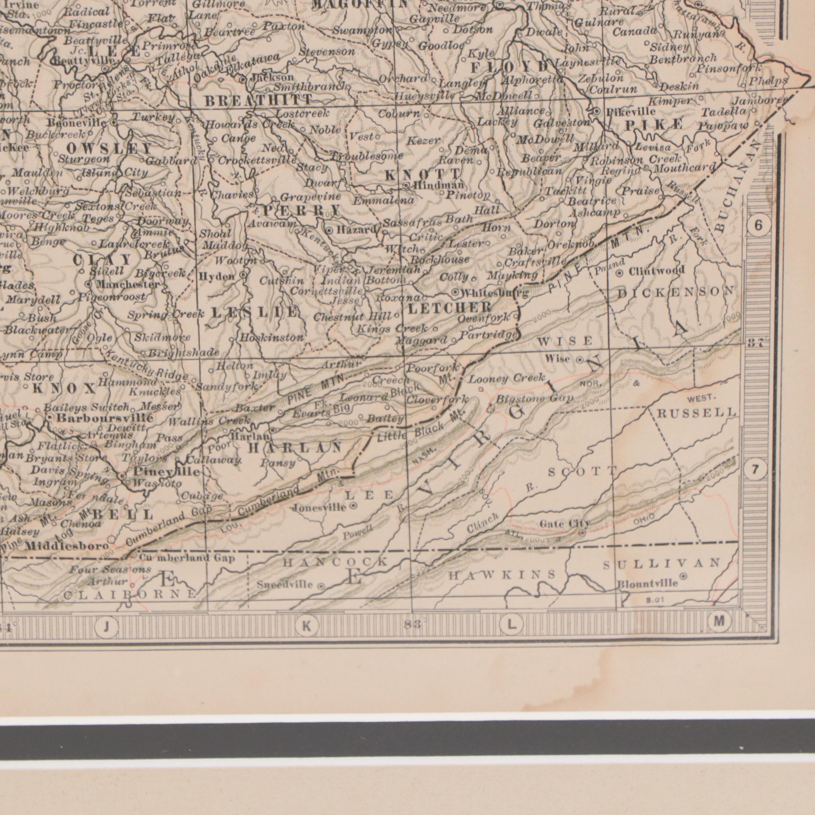 The Century Co. Wax Engraving Map of Kentucky, Circa 1897
